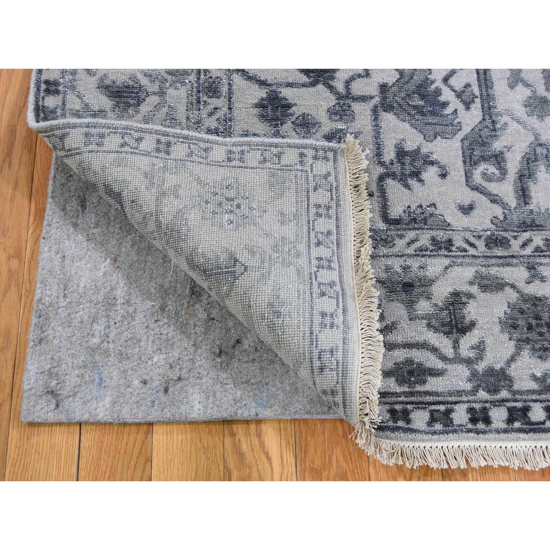 6-x9-2  Silver Heriz Design Wool And Silk Hi-lo Pile Hand-Knotted Oriental Rug 