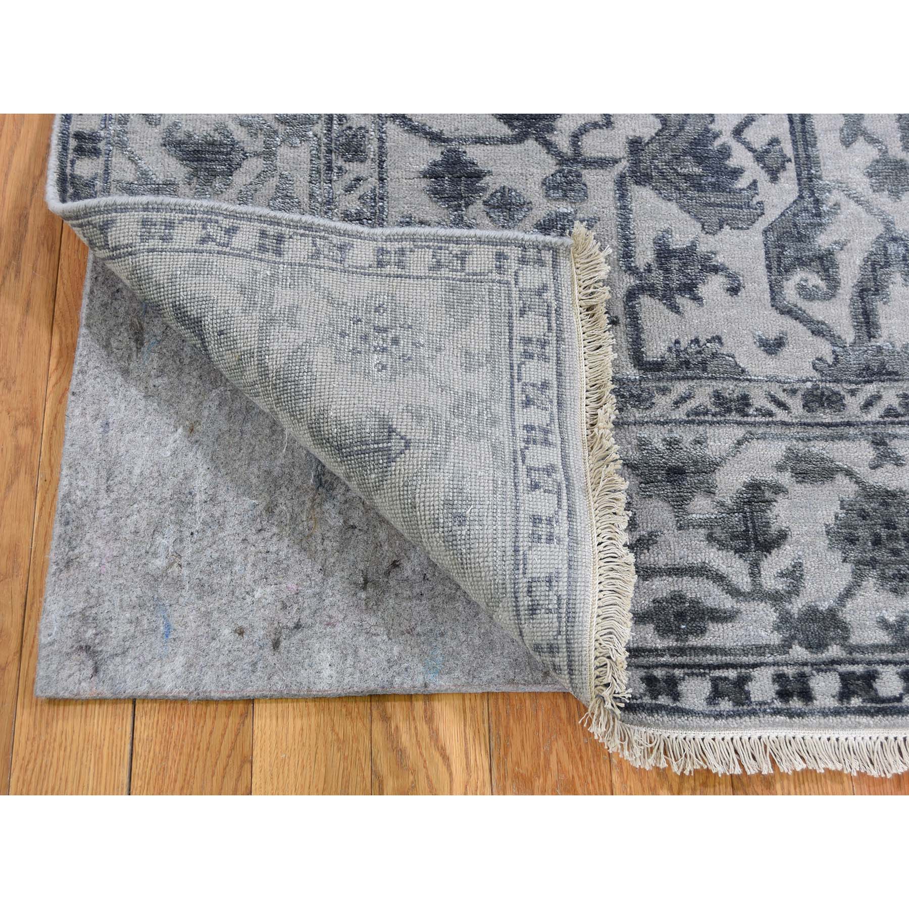 6-x9-1  Silver Heriz Design Wool And Silk Hi-lo Pile Hand-Knotted Oriental Rug 