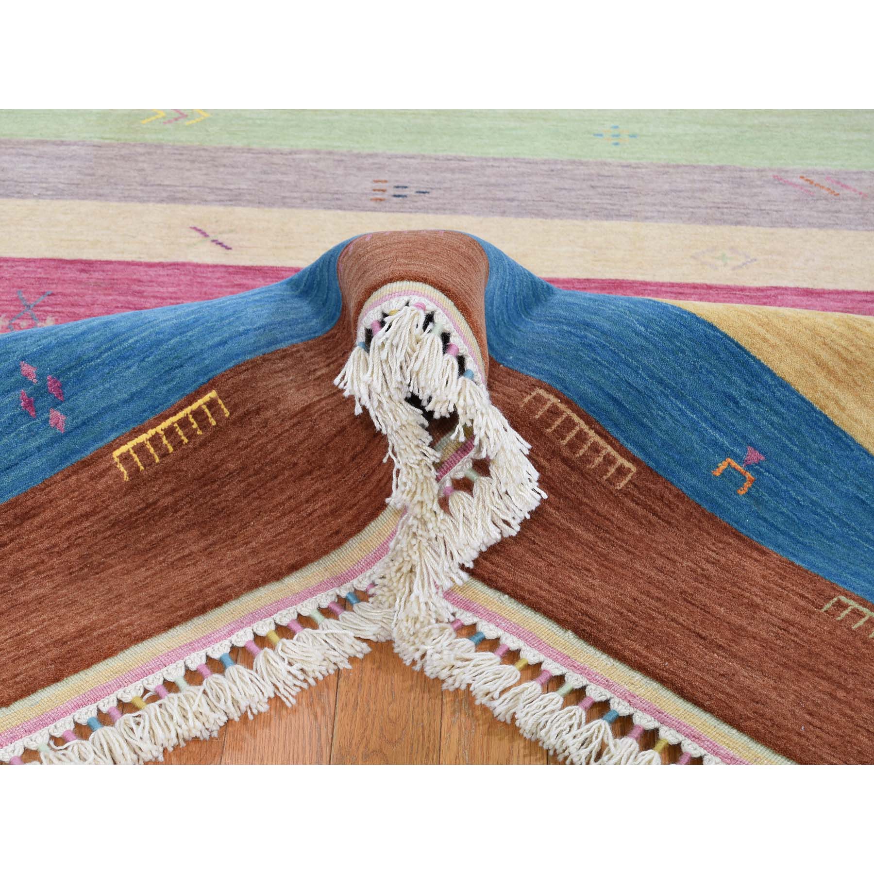 5-7 x8- Striped Modern Hand Loomed Gabbeh Pure Wool Oriental Rug 