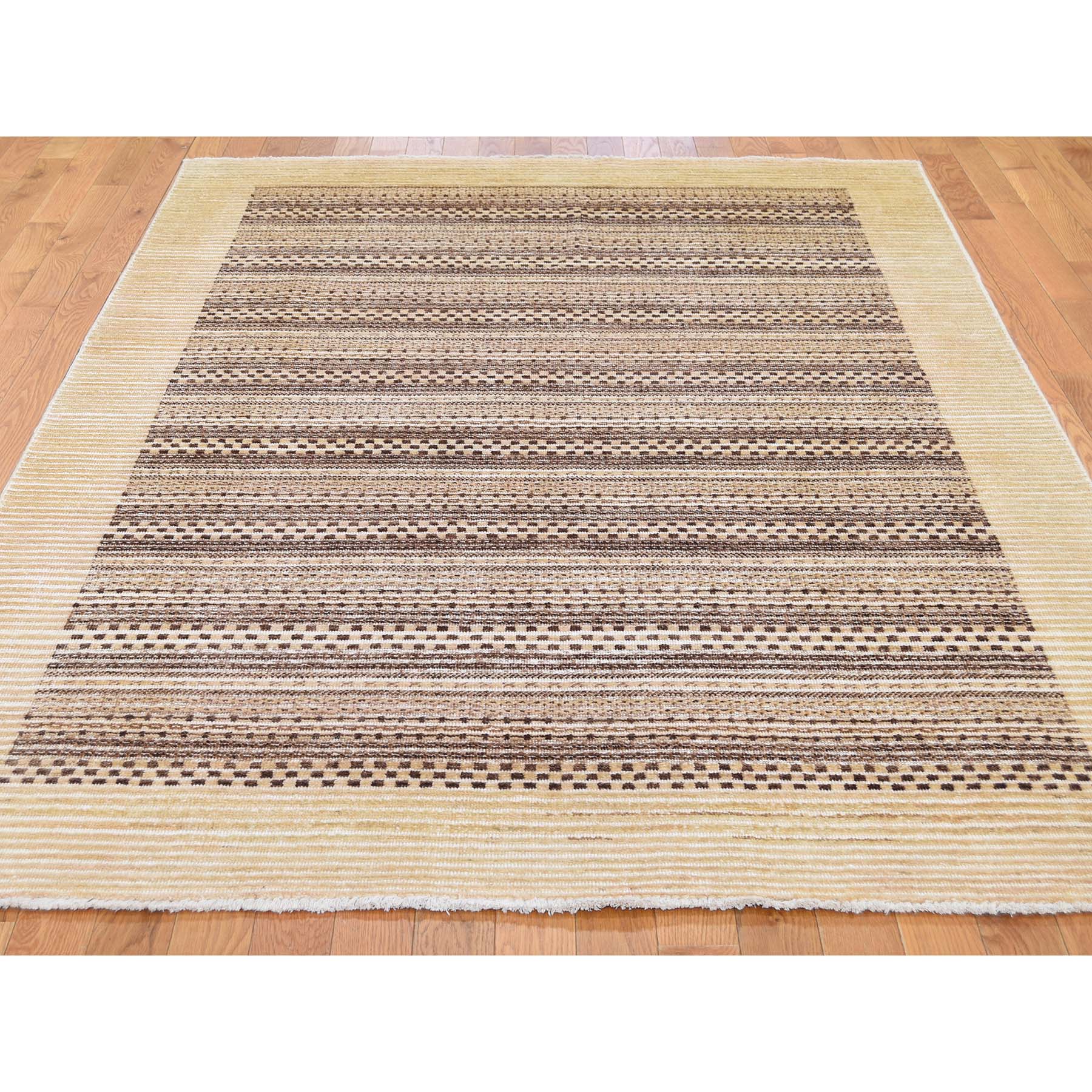 5-4 x8-1  Striped Modern Brown Gabbeh Hand Knotted Pure Wool Oriental Rug 