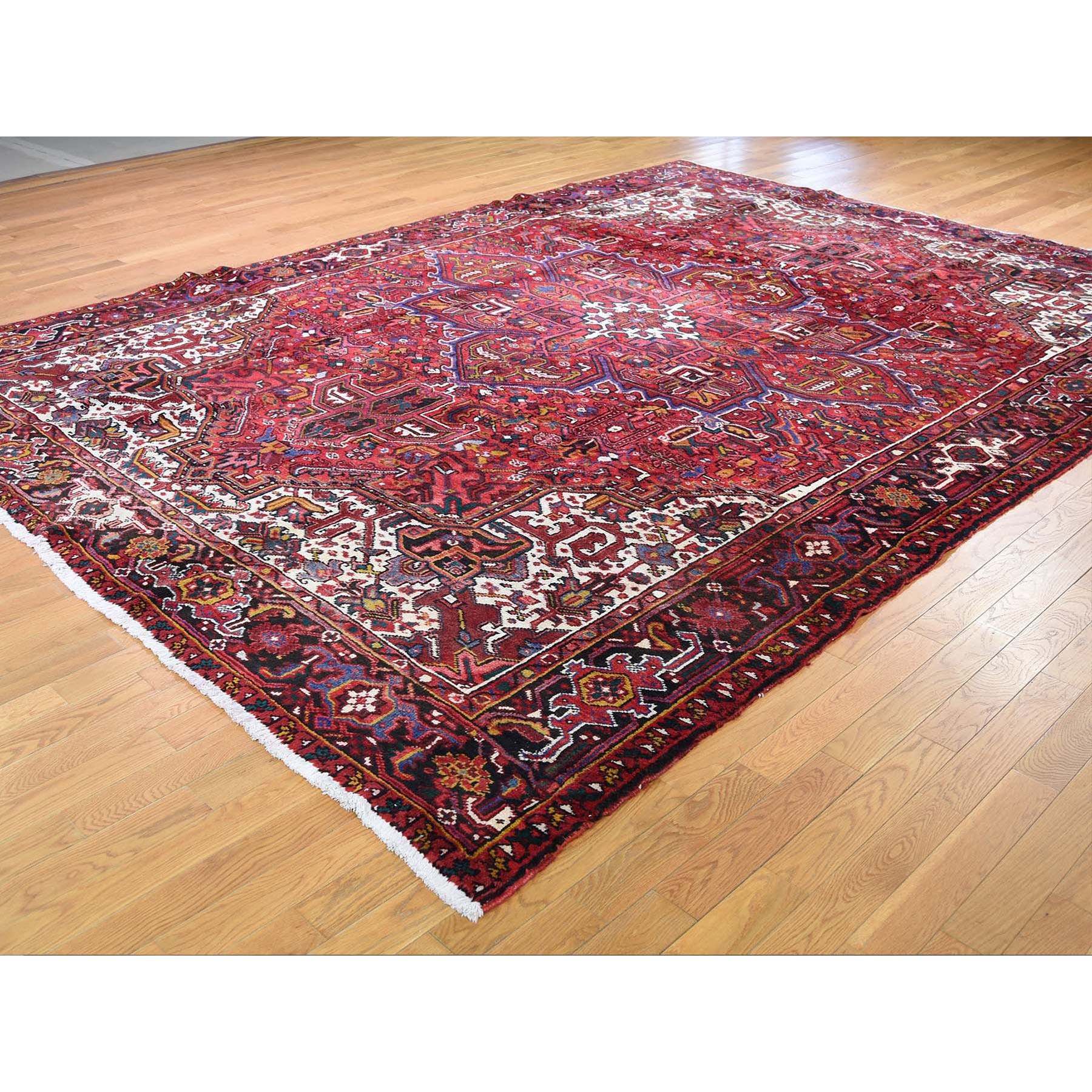 9-3 x12-4  Red Semi Antique Heriz Good Condition Pure Wool Hand-Knotted Oriental Rug 