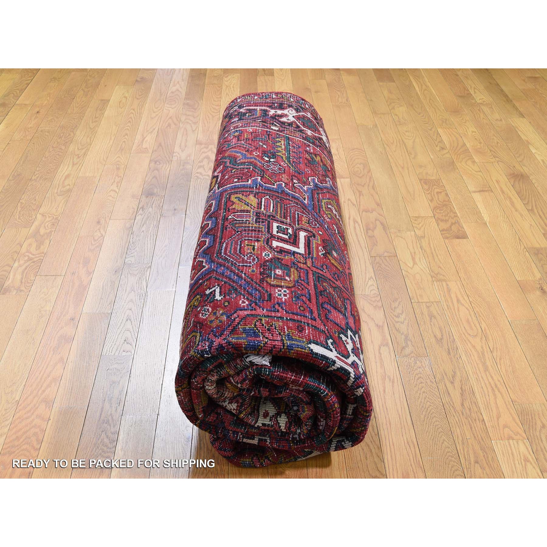 9-3 x12-4  Red Semi Antique Heriz Good Condition Pure Wool Hand-Knotted Oriental Rug 