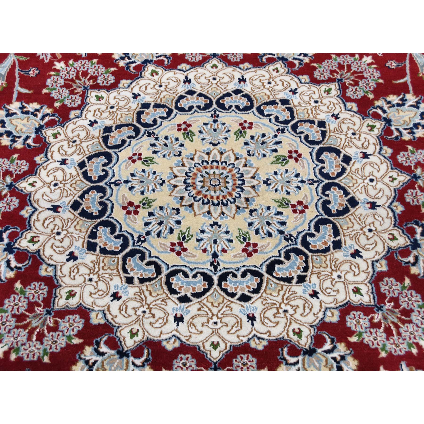 9-8 x9-8  Hand-Knotted Wool And Silk 250 Kpsi Red Nain Round Oriental Rug 