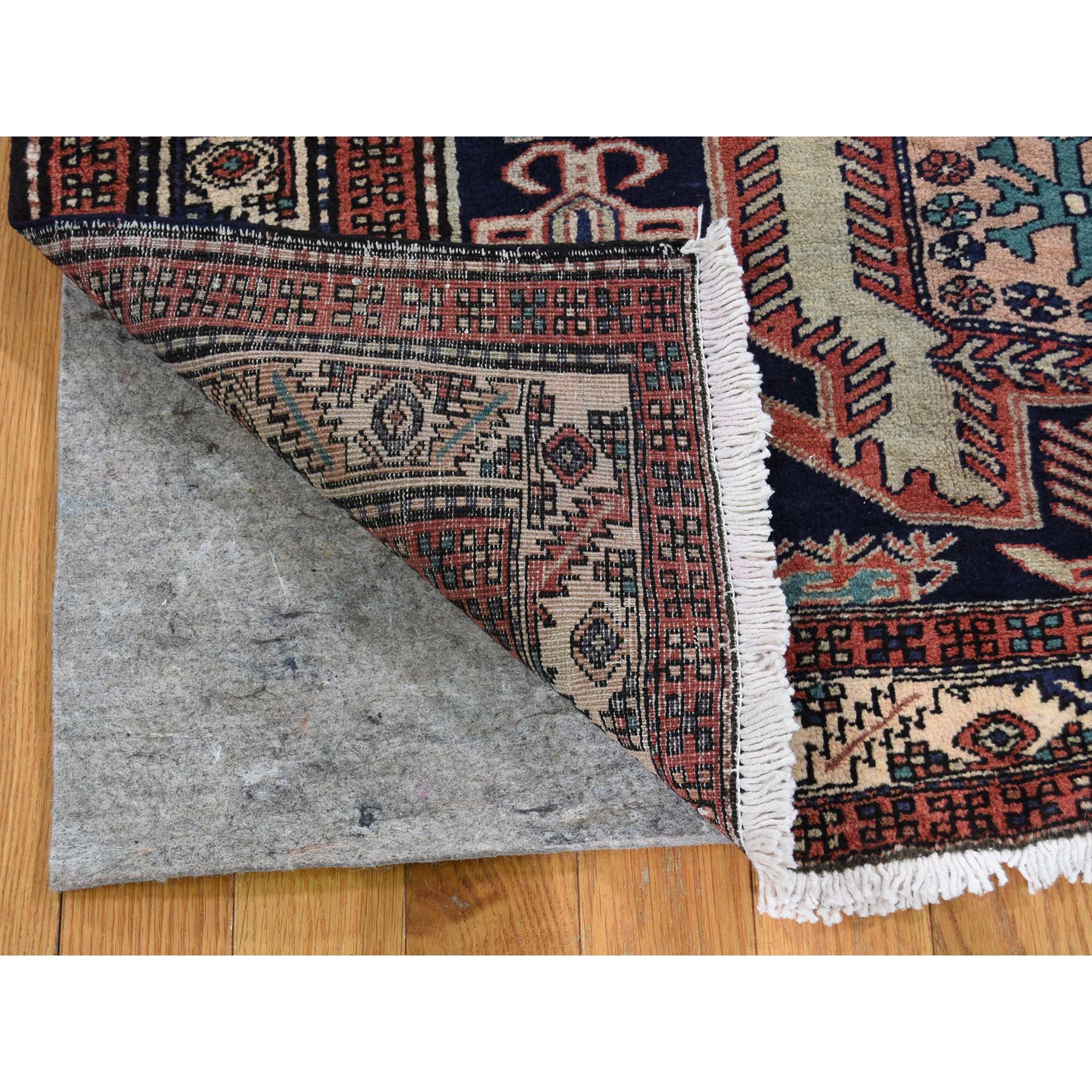 4-x10-4  Vintage North West Persian With Birds Pure Wool Wide Runner Hand-Knotted Oriental Rug 