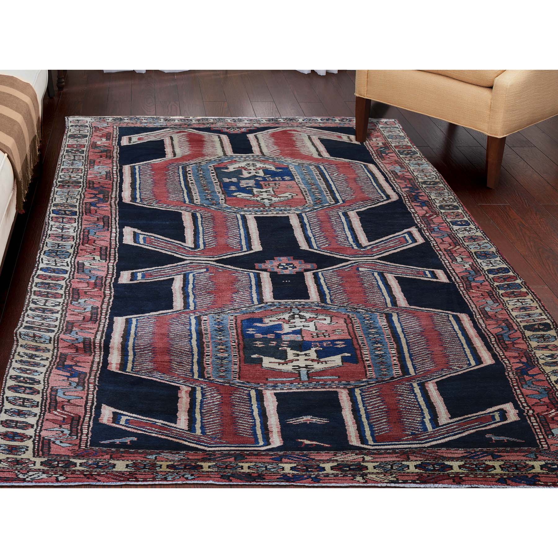 4-x9-8  Vintage North West Persian Pure Wool Wide Runner Hand-Knotted Oriental rug45369