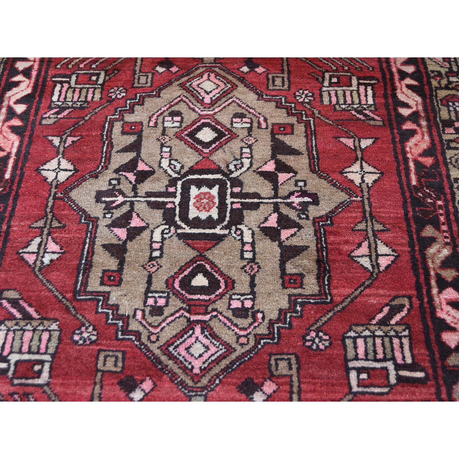 3-4 x13- Red Vintage North West Persian Bohemian Runner Pure Wool Hand-Knotted Oriental Rug 