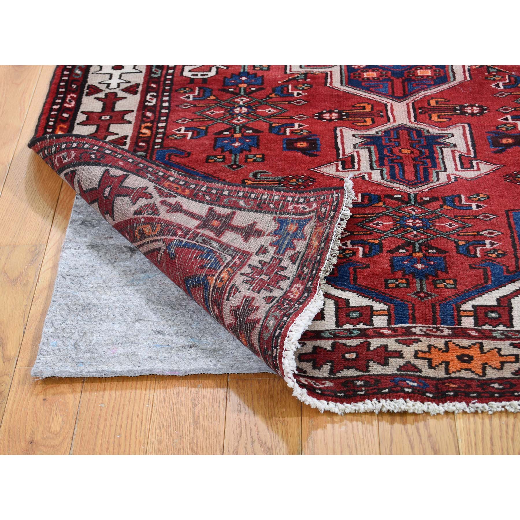 3-6 x6-9  Vintage Bohemian Persian Hamadan With Birds Red Pure Wool Hand-Knotted Oriental Rug 