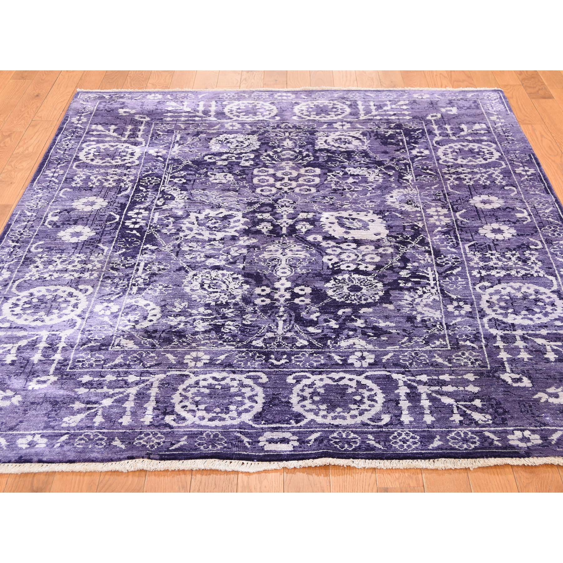 4-10 x6-8  Transitional Purple Tabriz Wool and Silk Hand-Knotted Oriental Rug 
