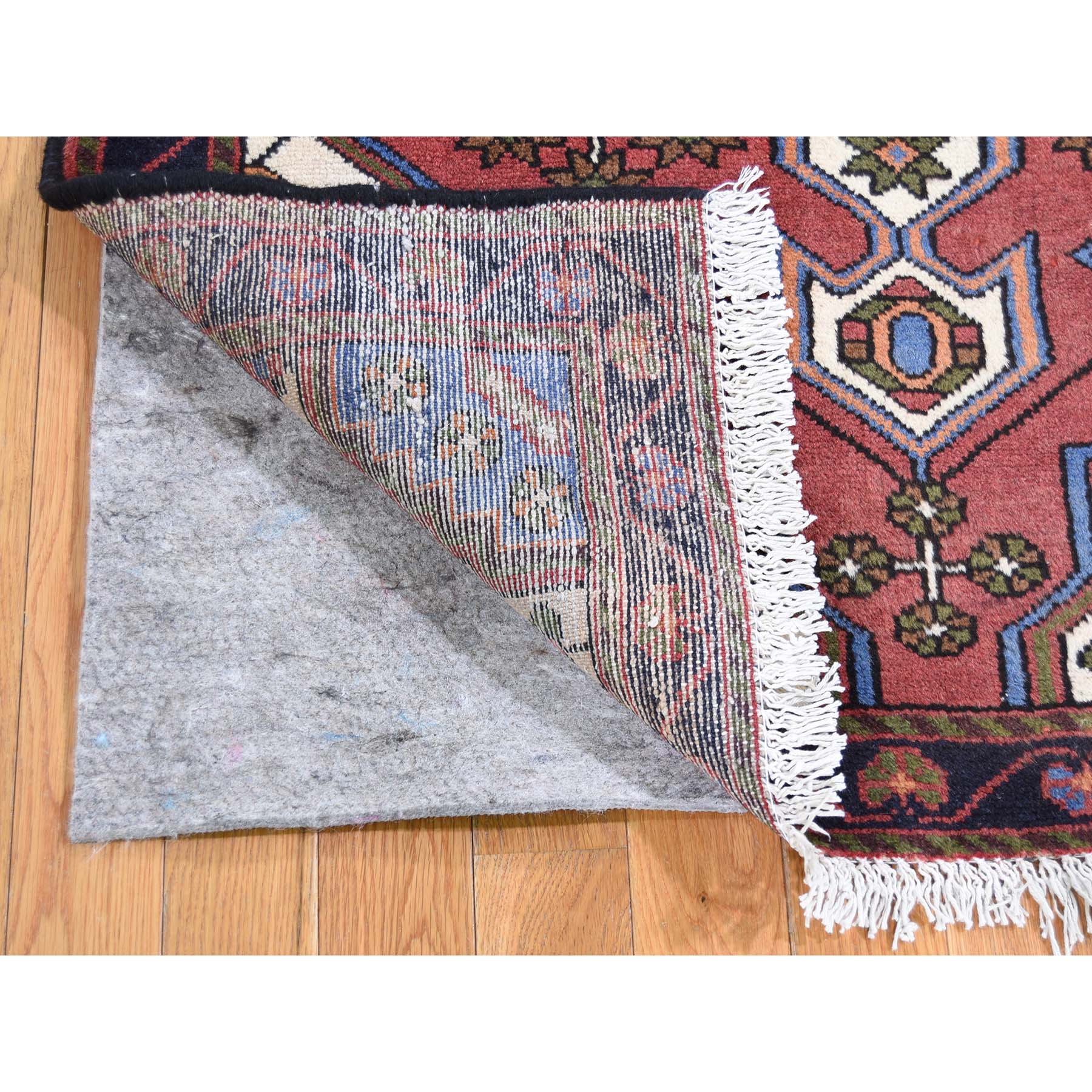 3-5 x5- Vintage Bohemian Red Persian Hamadan Pure Wool Hand-Knotted Oriental Rug 
