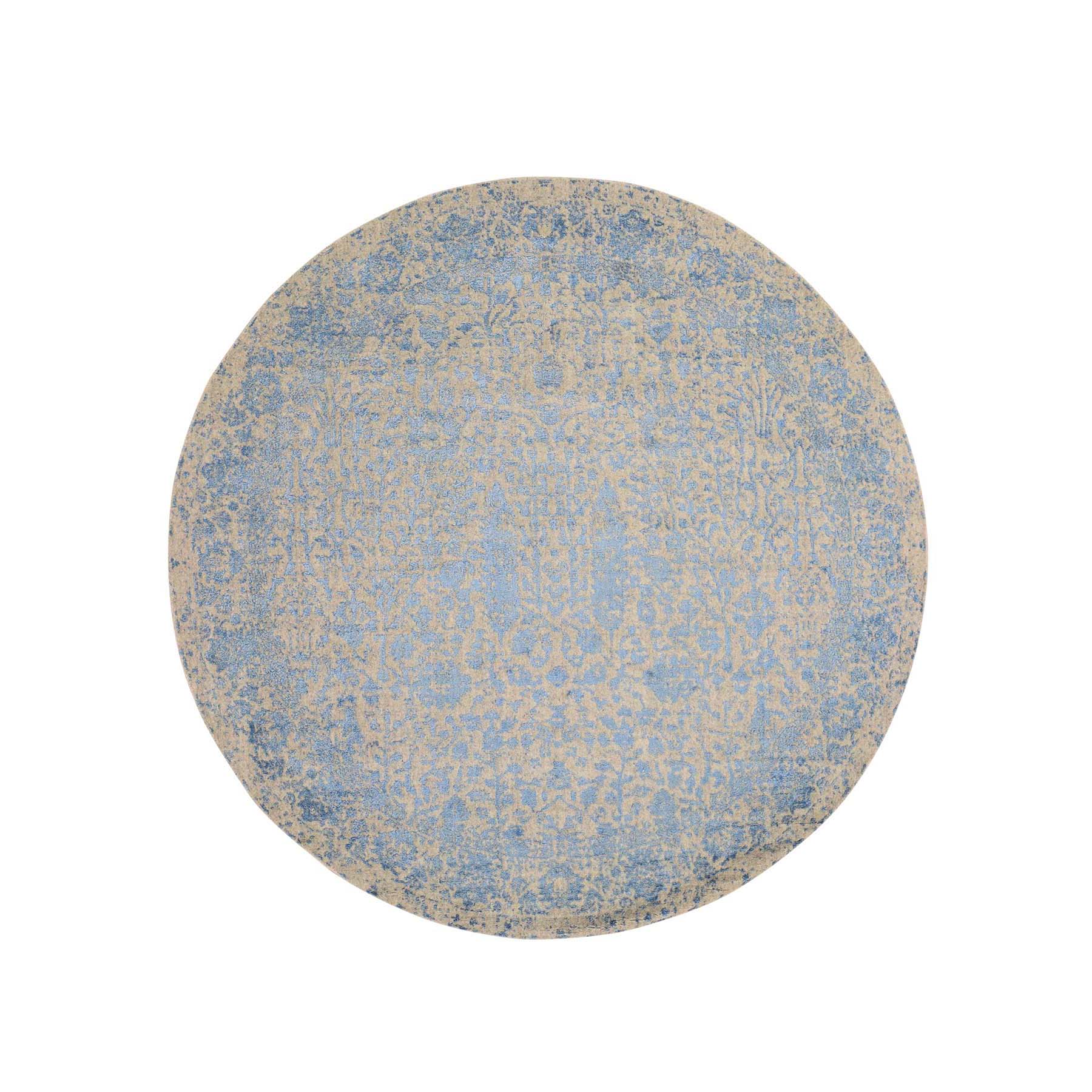 8-x8- jacquard Hand-Loomed Round Blue Broken Cypress Tree Design Wool And Silk Thick And Plush Oriental Rug 