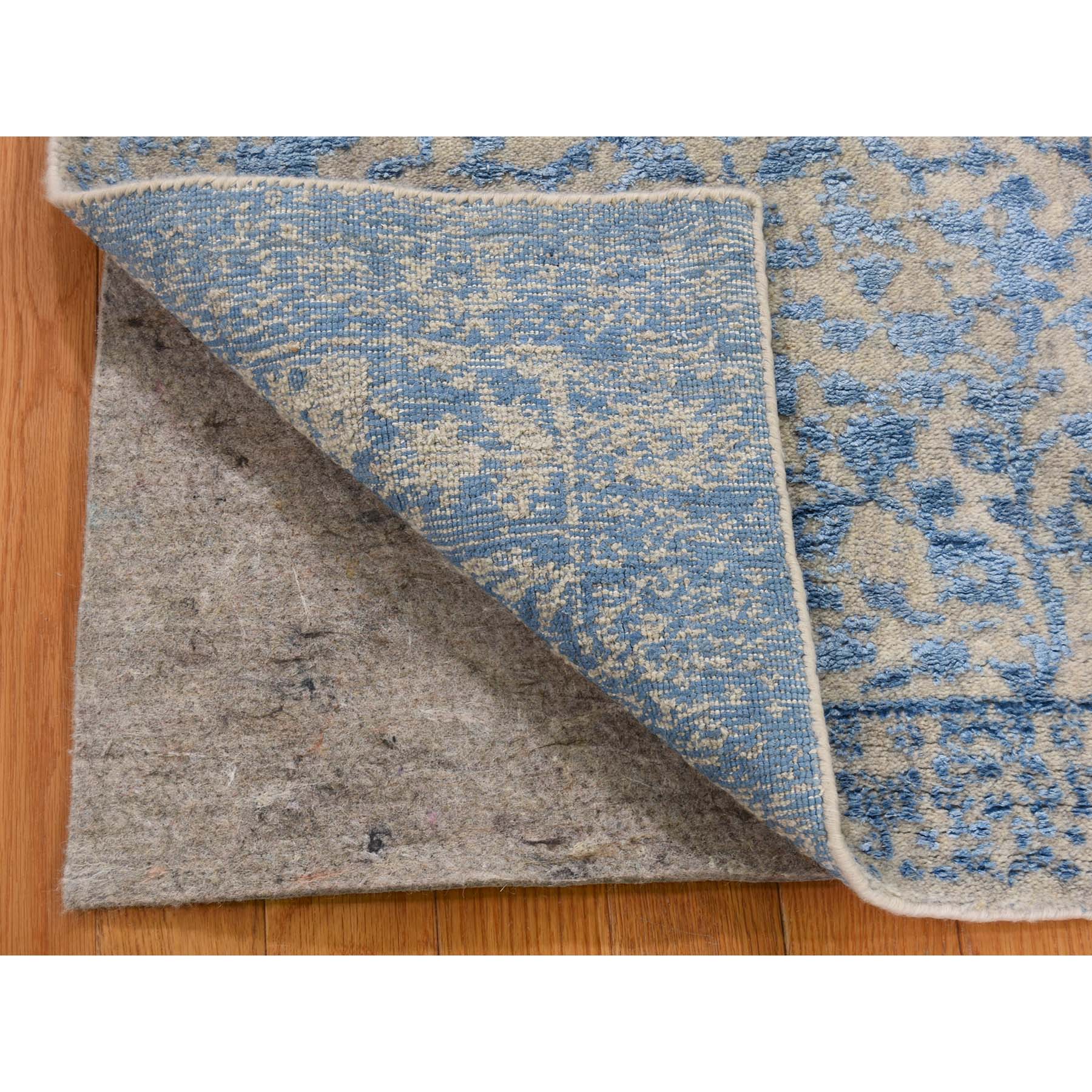 2-6 x10-1  Jacquard Hand-Loomed Blue Broken Cypress Tree Design Silken Thick And Plush Runner Oriental Rug 