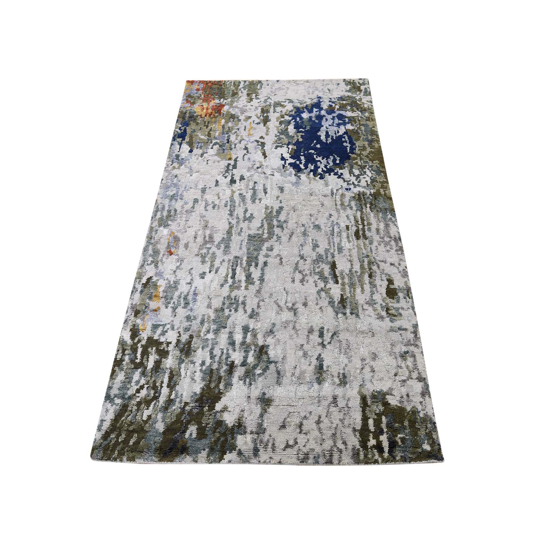 2'7"X8' Hi-Low Pile Abstract Design Wool And Silk Runner Hand-Knotted Oriental Rug moadee86