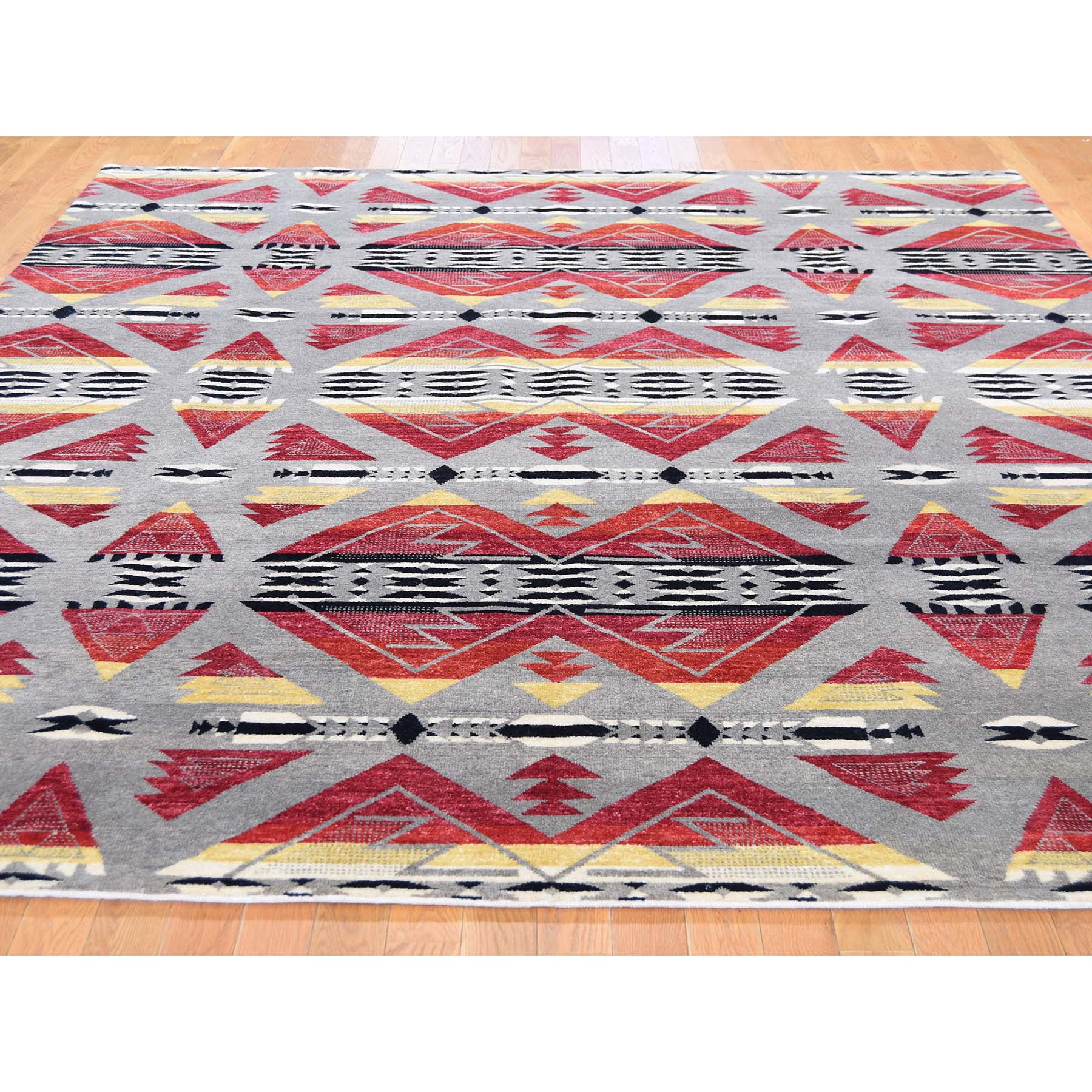 8-1 x9-8  Gray Hand-Knotted Southwestern Design Pure Wool Oriental Rug 