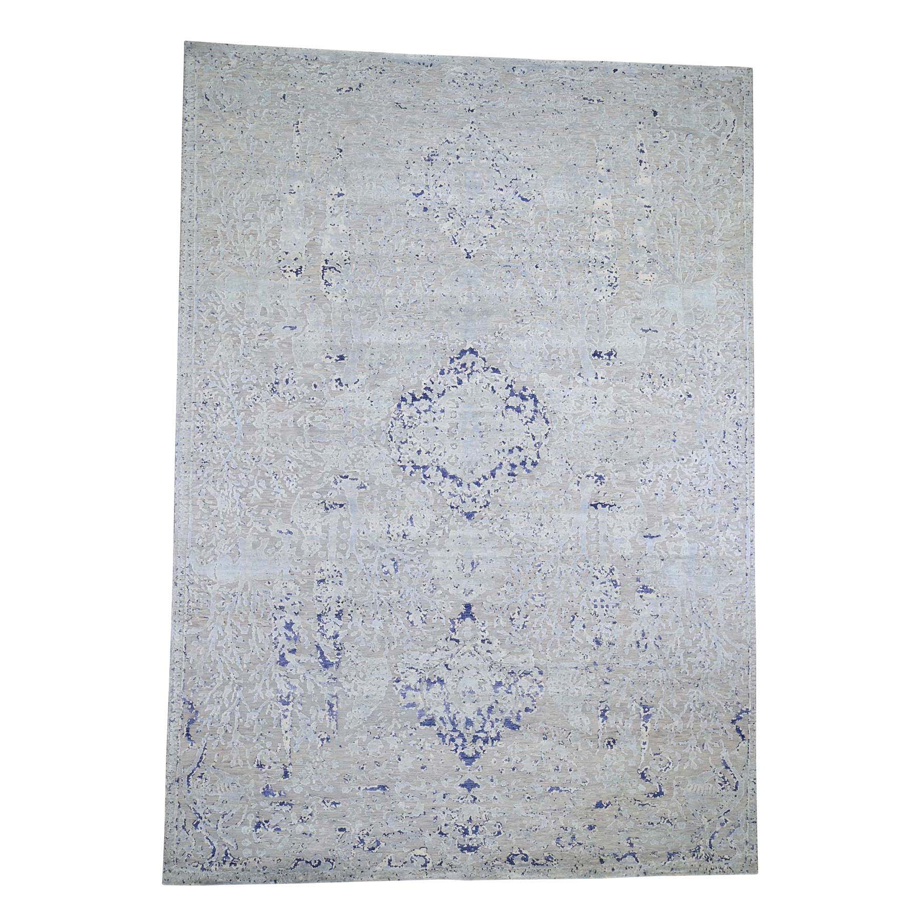 10-x14-1  Diminishing Cypress Tree With Medallion Design Silk With Oxidized Wool Hand-Knotted Oriental Rug 
