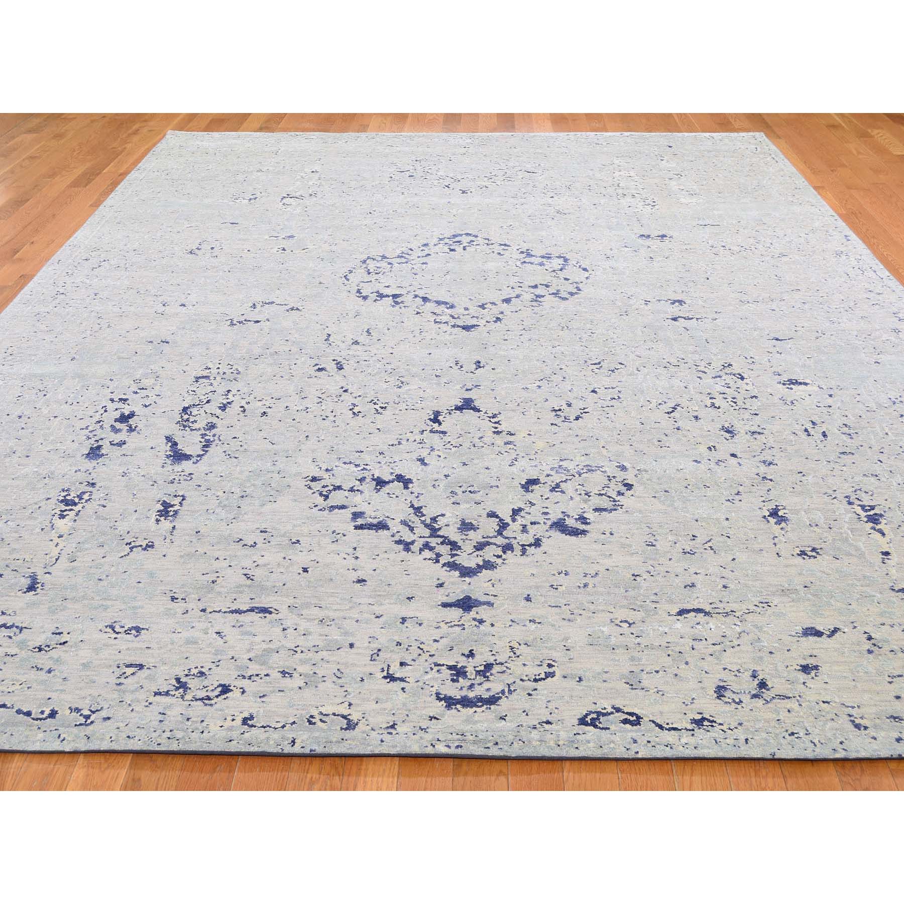 8-9 x12-1  Diminishing Cypress Tree With Medallion Design Silk With Textured Wool Hand-Knotted Oriental Rug 