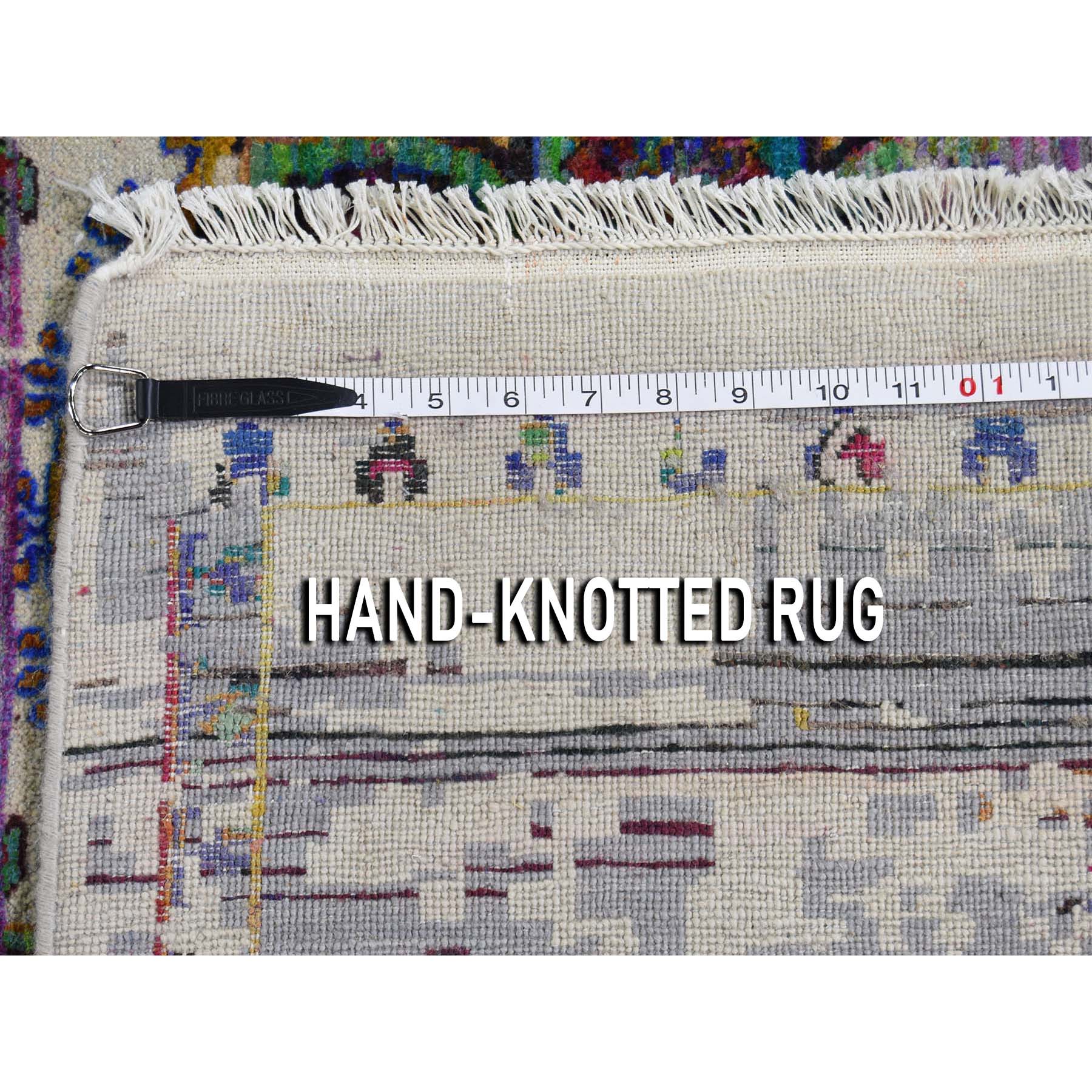 9-10 x14-3  ERASED ROSSETS, Colorful Sari Silk With Textured Wool Hand-Knotted Oriental Rug 