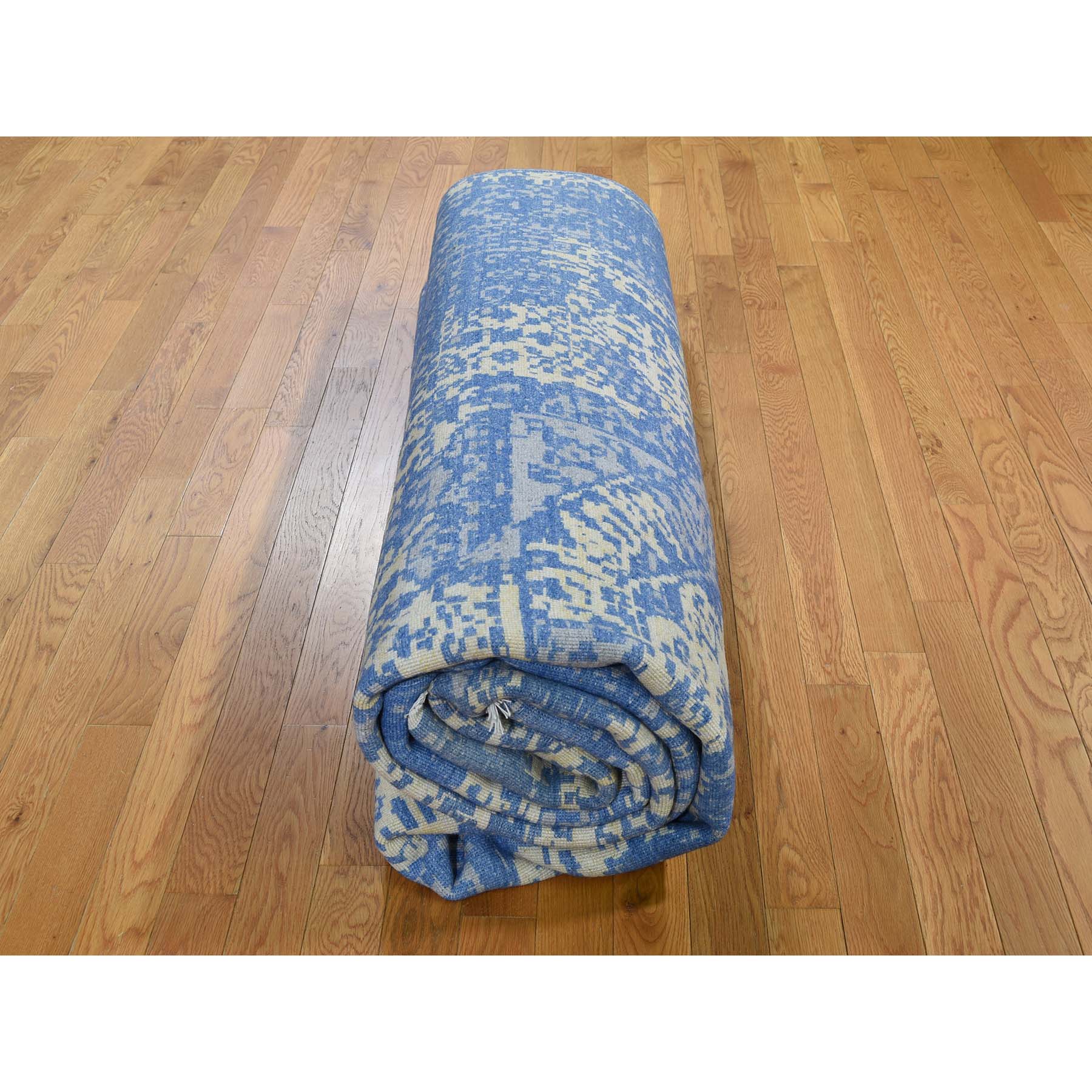 9-2 x12-5  Blue Wool And Silk Broken Mamluk Design Hand-Knotted Oriental Rug 