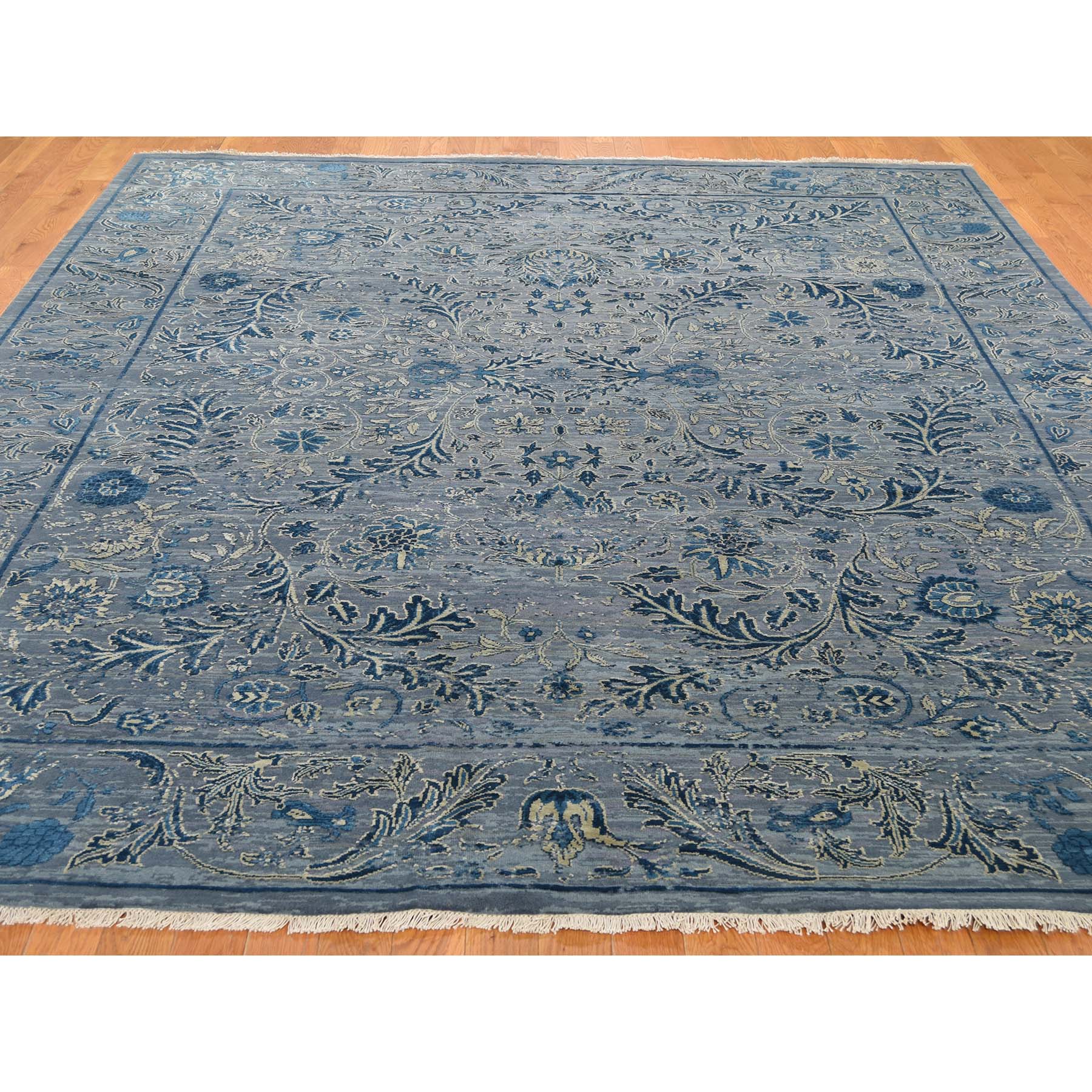 8-x10-1  Blue Transitional Kashan Design with Wool and Raised Silk Hand Knotted Oriental Rug 