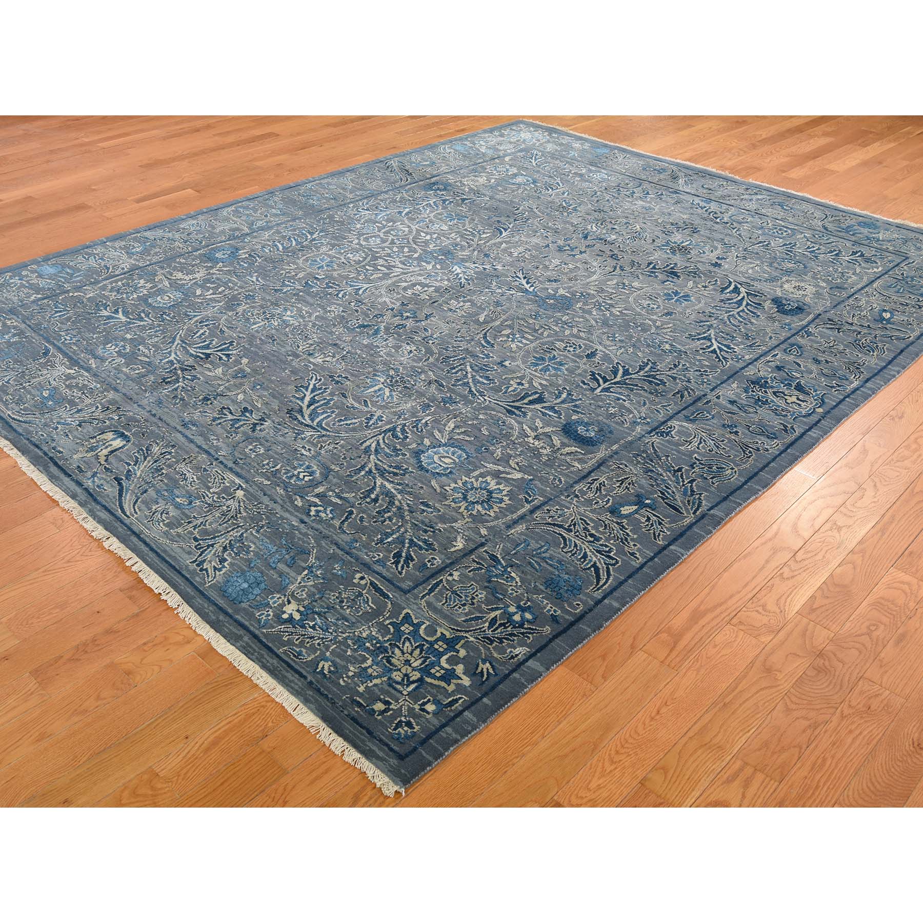 8-x10-1  Blue Transitional Kashan Design with Wool and Raised Silk Hand Knotted Oriental Rug 