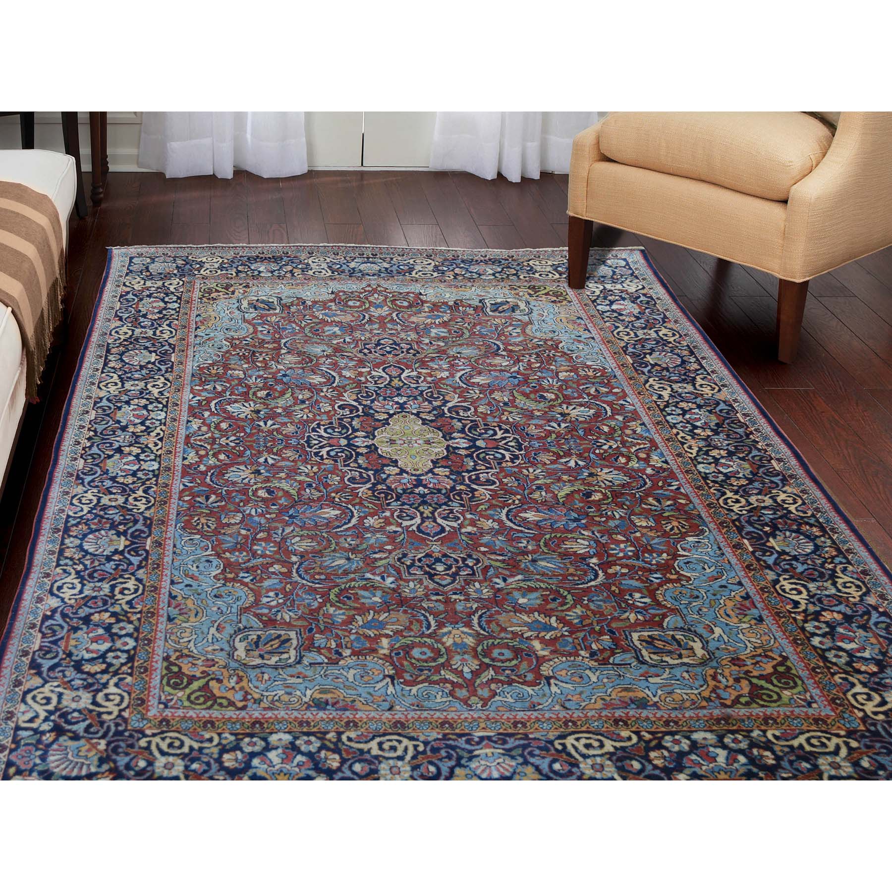 4-4 x6-5  Antique Persian Isfahan Good Condition Pure Wool Hand-Knotted Oriental Rug 