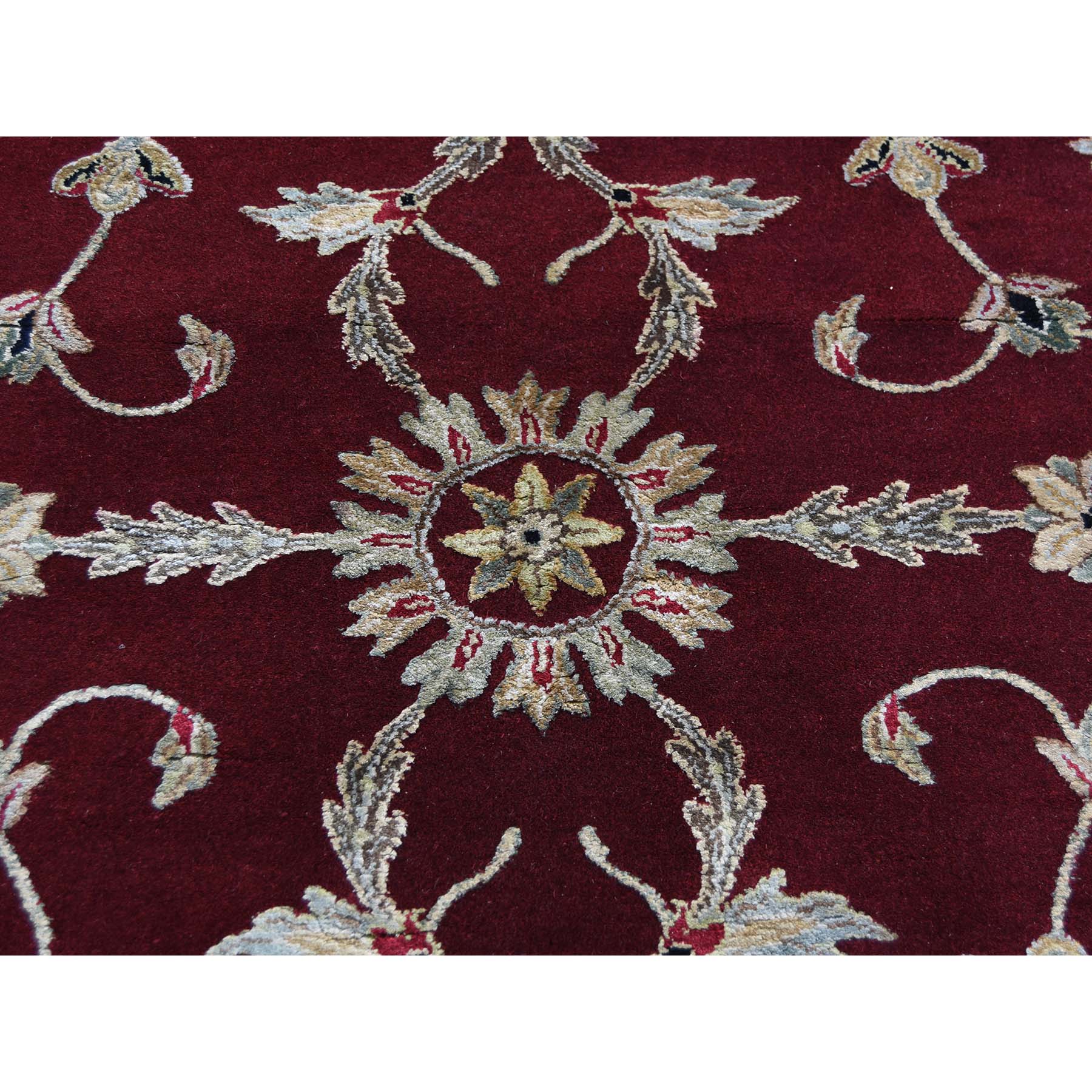 10-1 x10-1  Half Wool and Half Silk Burgundy Rajasthan Round Hand-Knotted Oriental Rug 