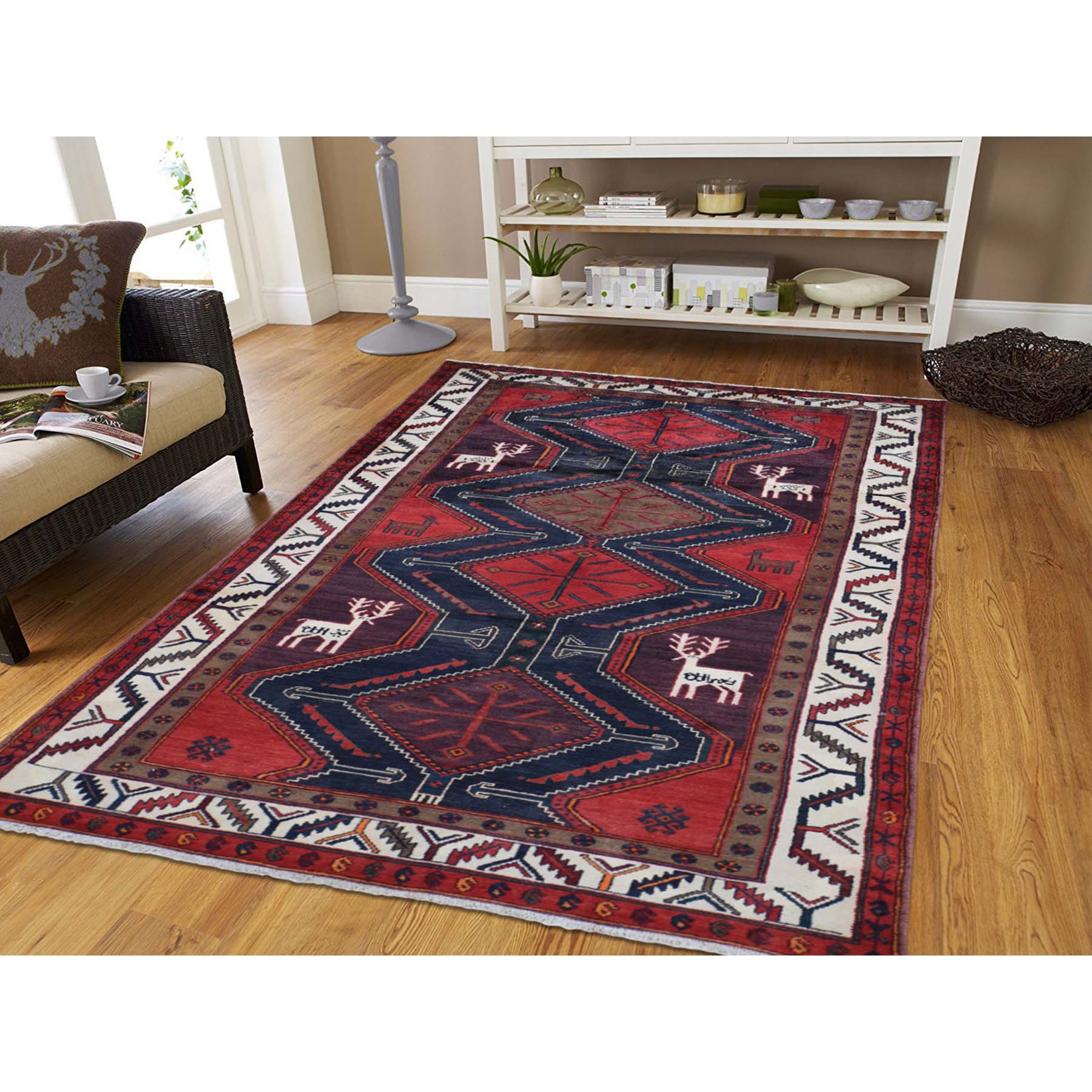5-2 x10-6  Red New Persian With Deers Pure Wool Wide Runner Hand-Knotted Oriental Rug 