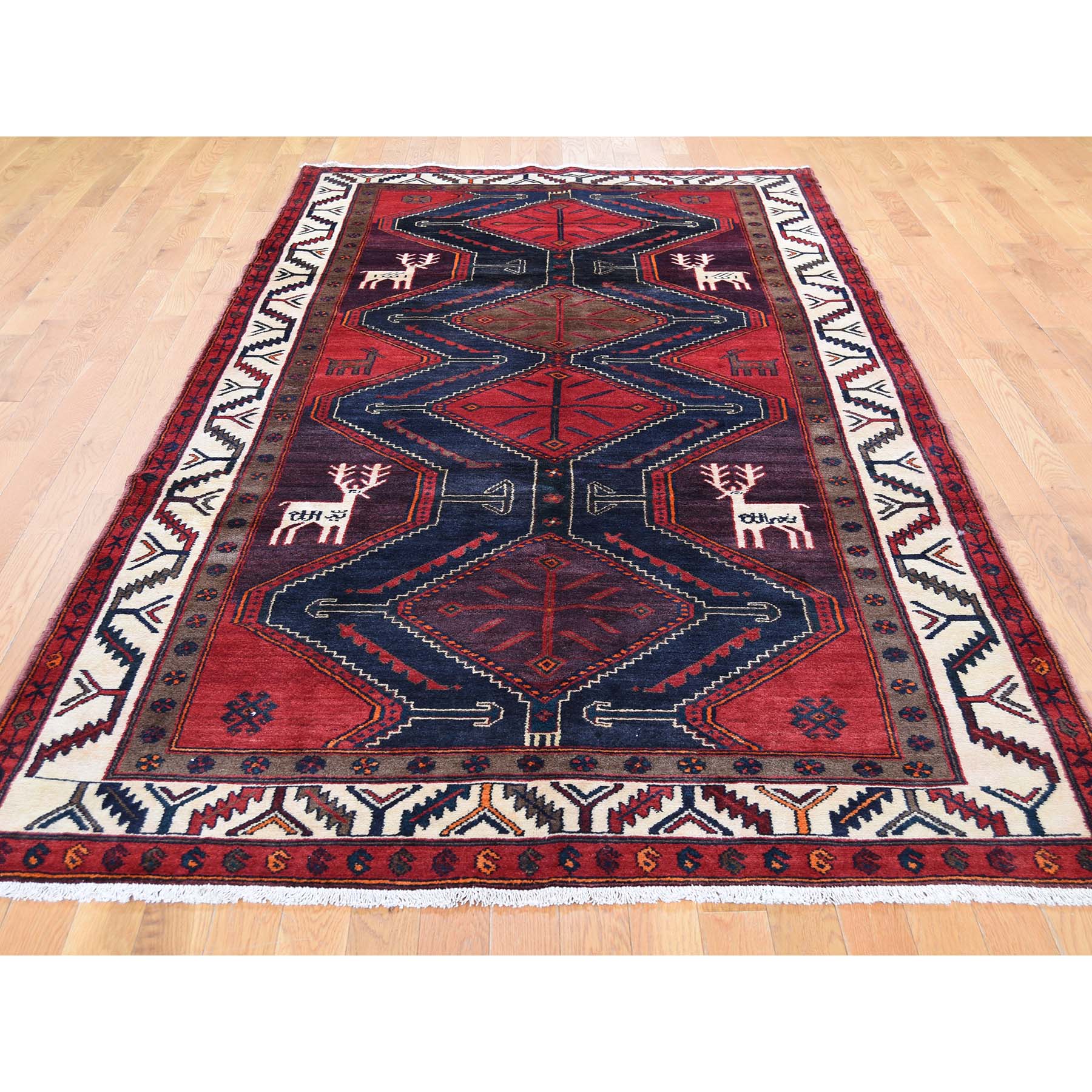 5-2 x10-6  Red New Persian With Deers Pure Wool Wide Runner Hand-Knotted Oriental Rug 
