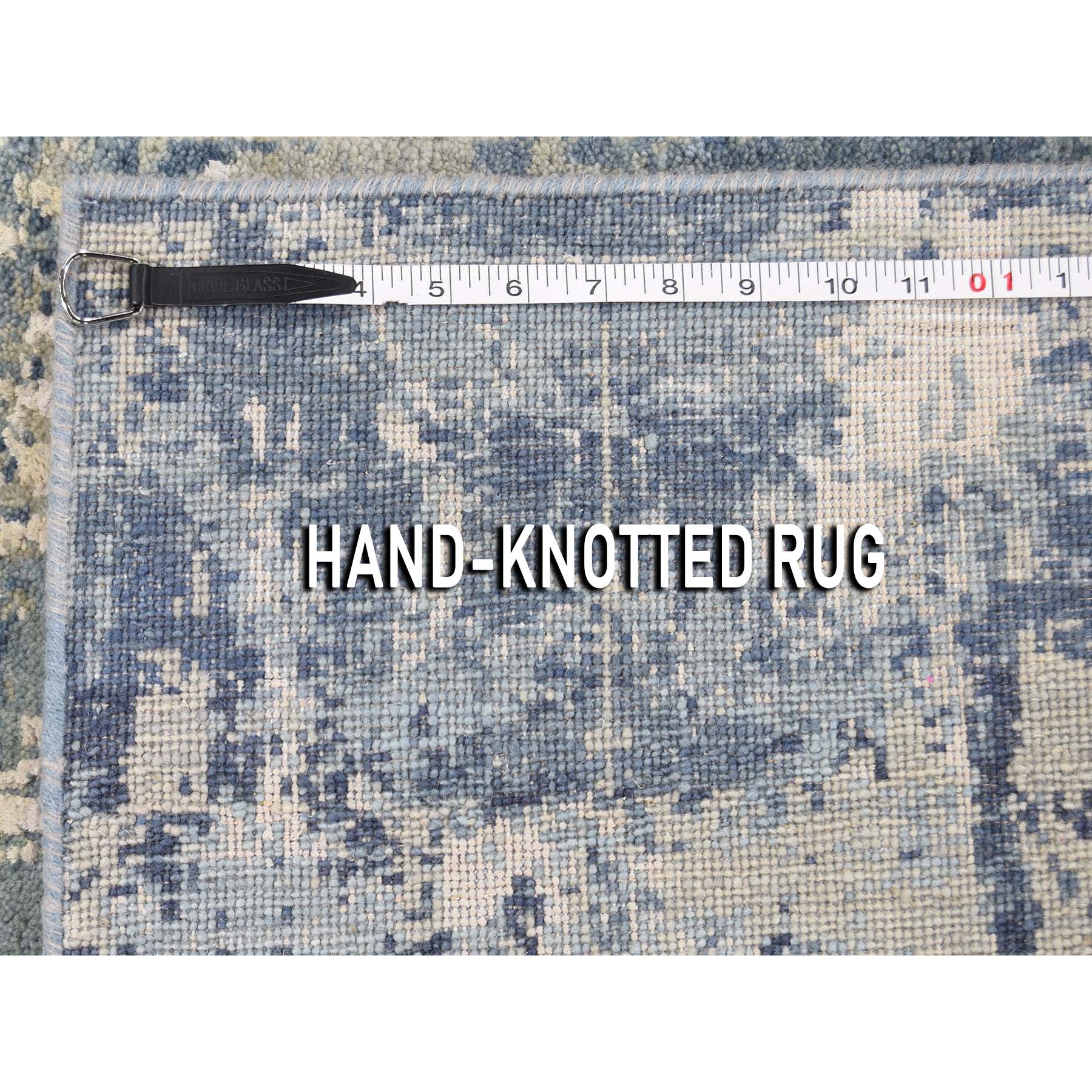 2-7 x6-1  Blue-Gray Abstract Design Wool and Pure Silk Hand-Knotted Oriental Runner Rug 