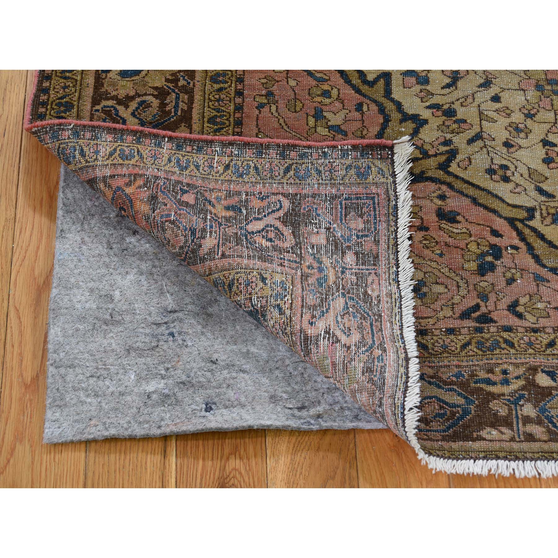 4-5 x6-6  Tan Antique Persian Sarouk Fereghan Even Wear Hand-Knotted Oriental Rug 