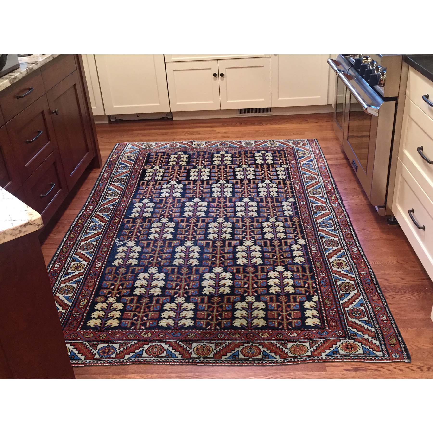 4-4 X5-9  Navy Antique Persian Heriz With Tree Design Pure Wool Hand-Knotted Oriental Rug 