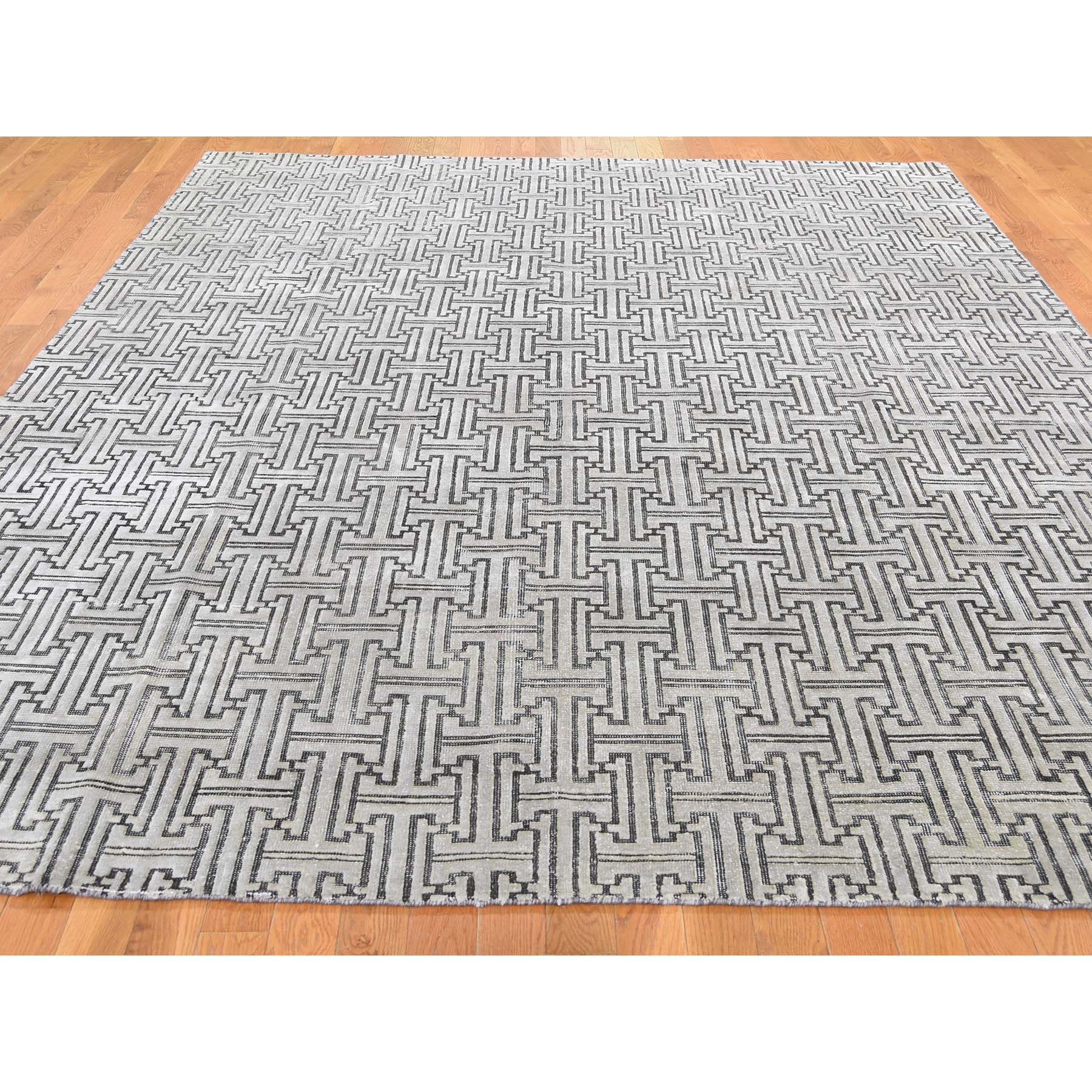 7-10 x10-3  Silk With Textured Wool Geometric Design Hand-Knotted Oriental Rug 