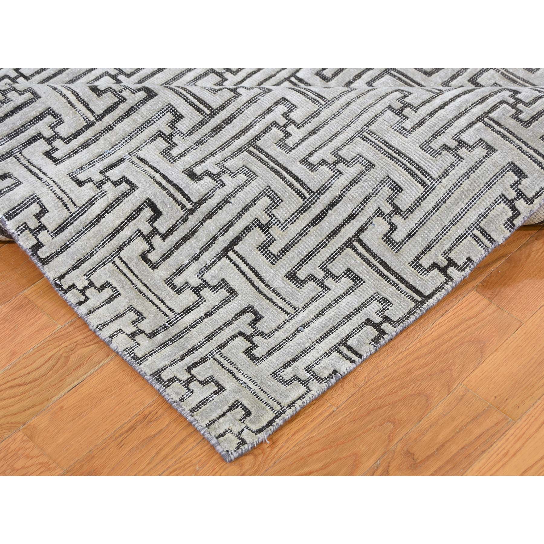 7-10 x10-3  Silk With Textured Wool Geometric Design Hand-Knotted Oriental Rug 