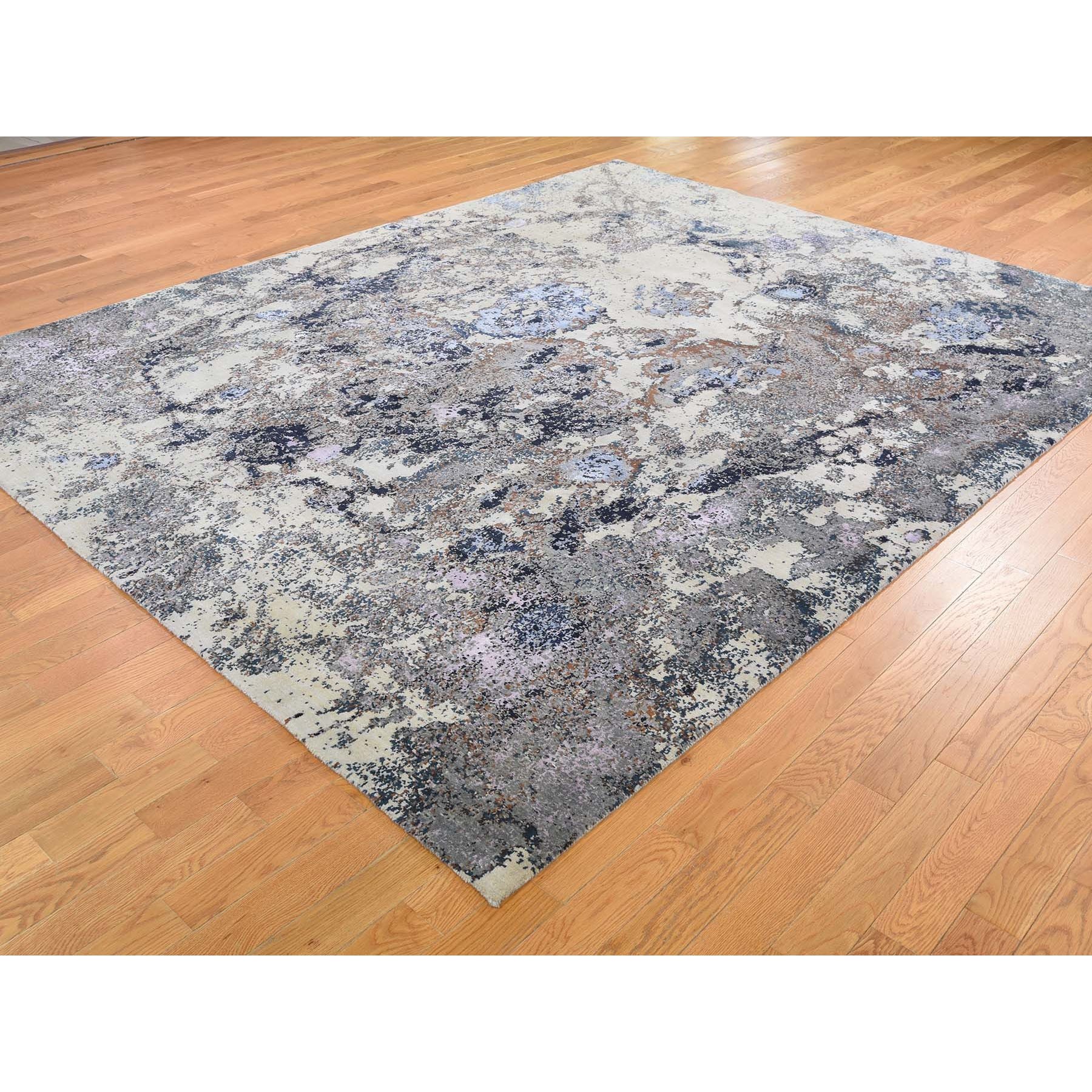 8-x10- Abstract Design Wool and Silk Hand-Knotted Oriental Rug 