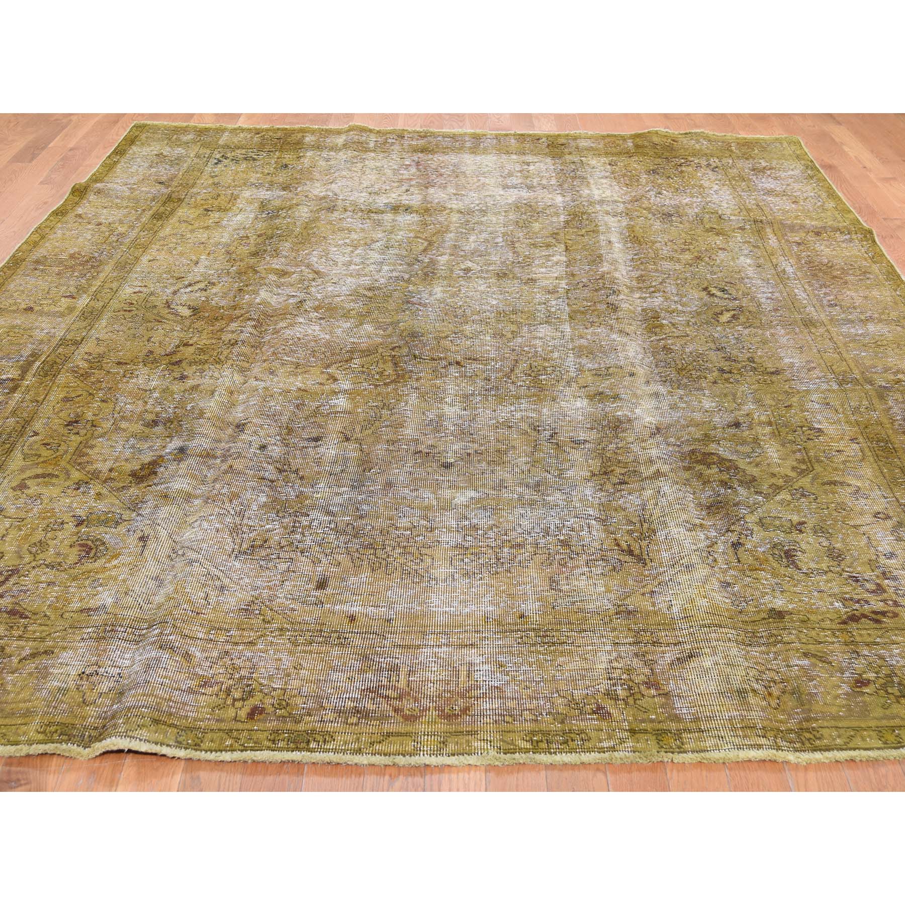 8-x11- Gold Overdyed Persian Tabriz Sheared Low Hand Knotted Oriental Rug 