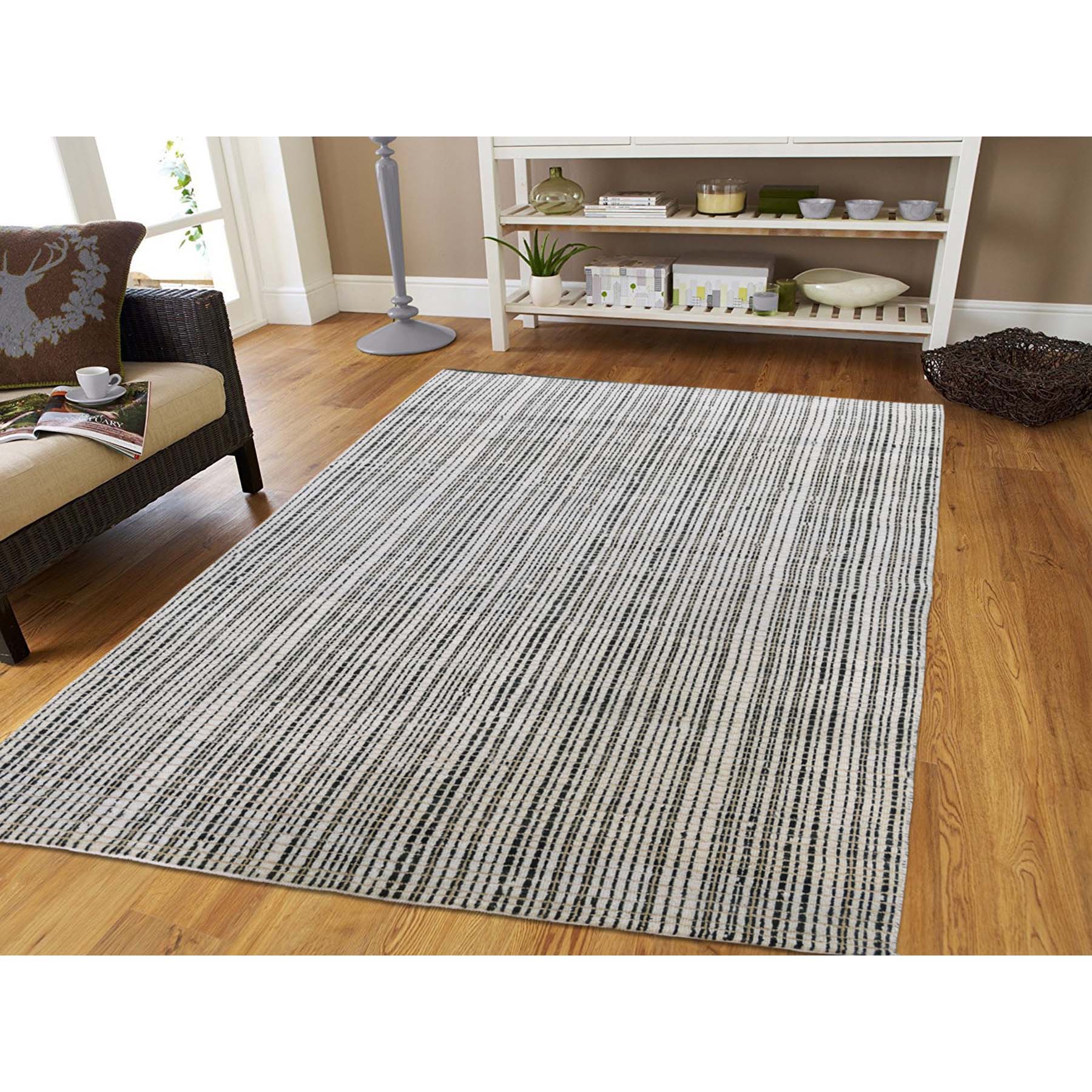 4-x5-10  Modern Tone on Tone Striped Pure Wool Hand Knotted Oriental Rug 