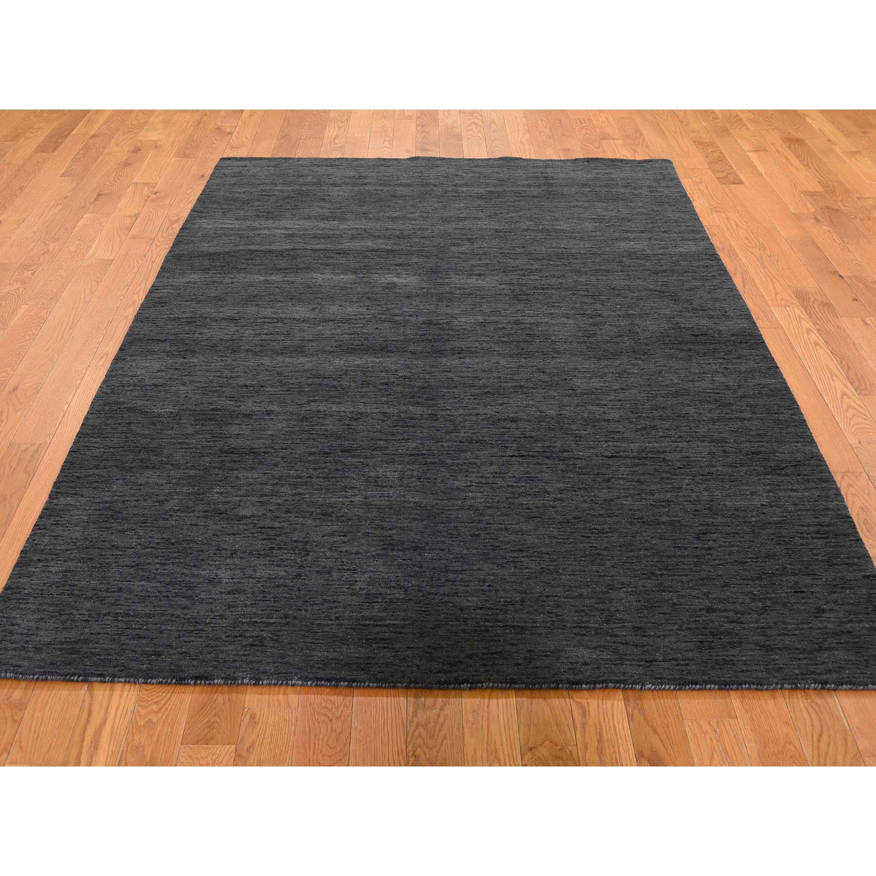 5-x7-9  Navy Blue Hand Loomed Gabbeh Pure Wool Thick and Plush Oriental Rug 