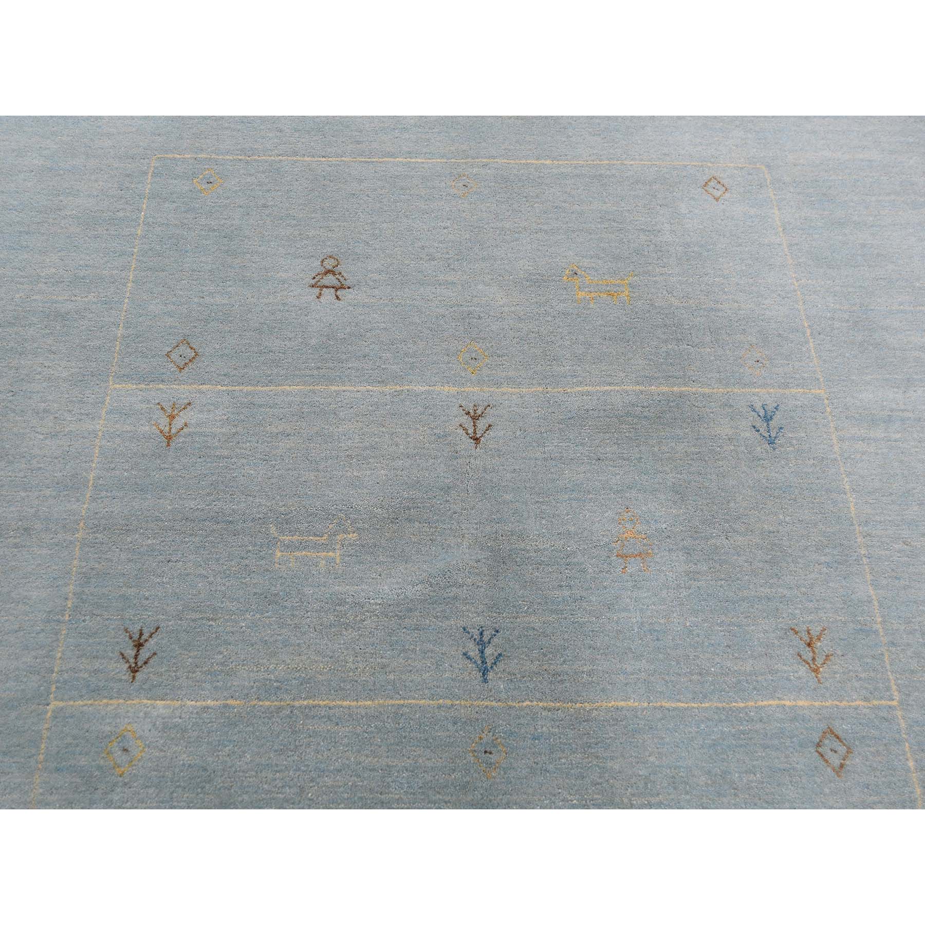 5-8 x7-10  Light Blue Modern Hand-Loomed Gabbeh Pure Wool Oriental Rug 