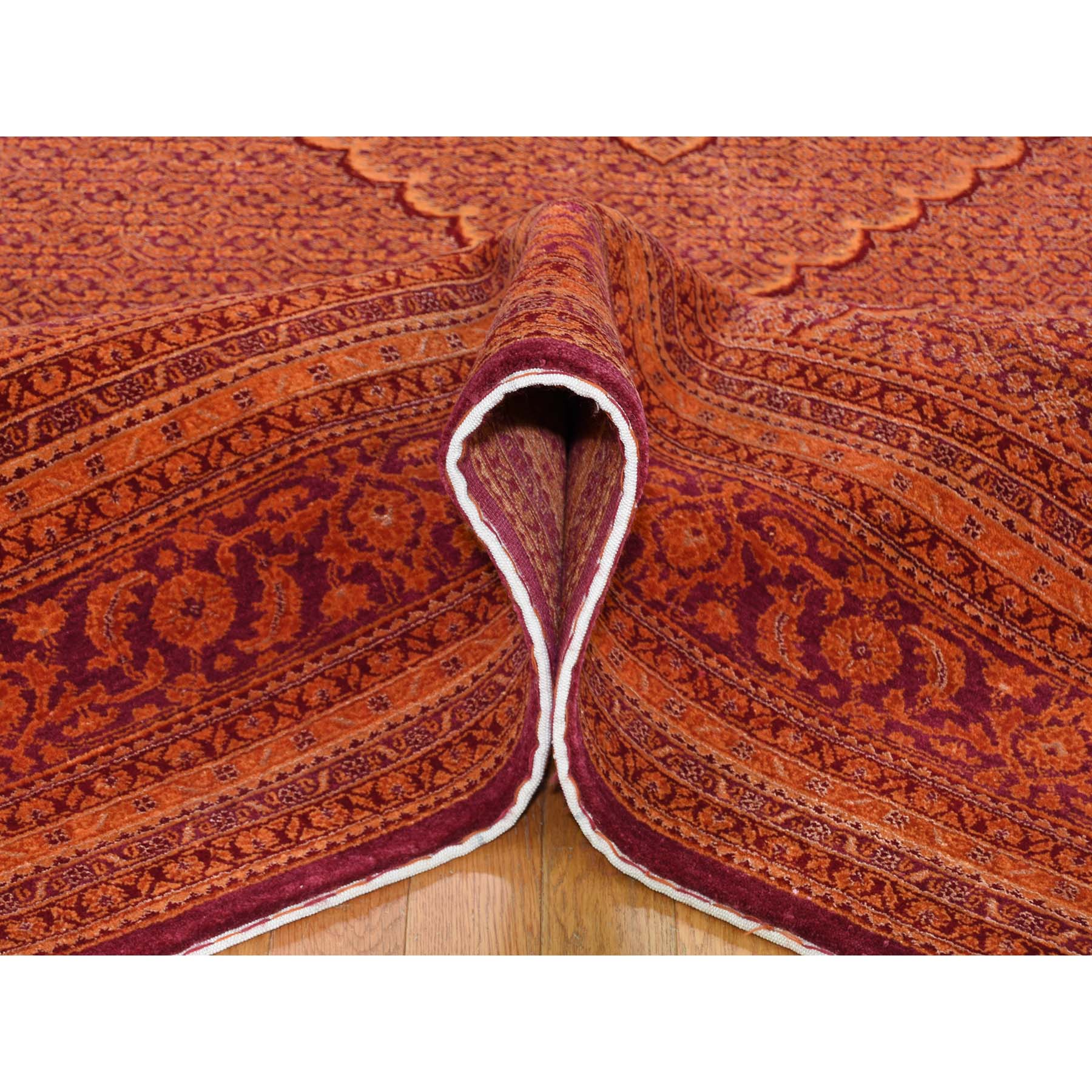 9-x12-1  Orange Tabriz Mahi Hand Knotted Wool and Silk Oriental Rug 