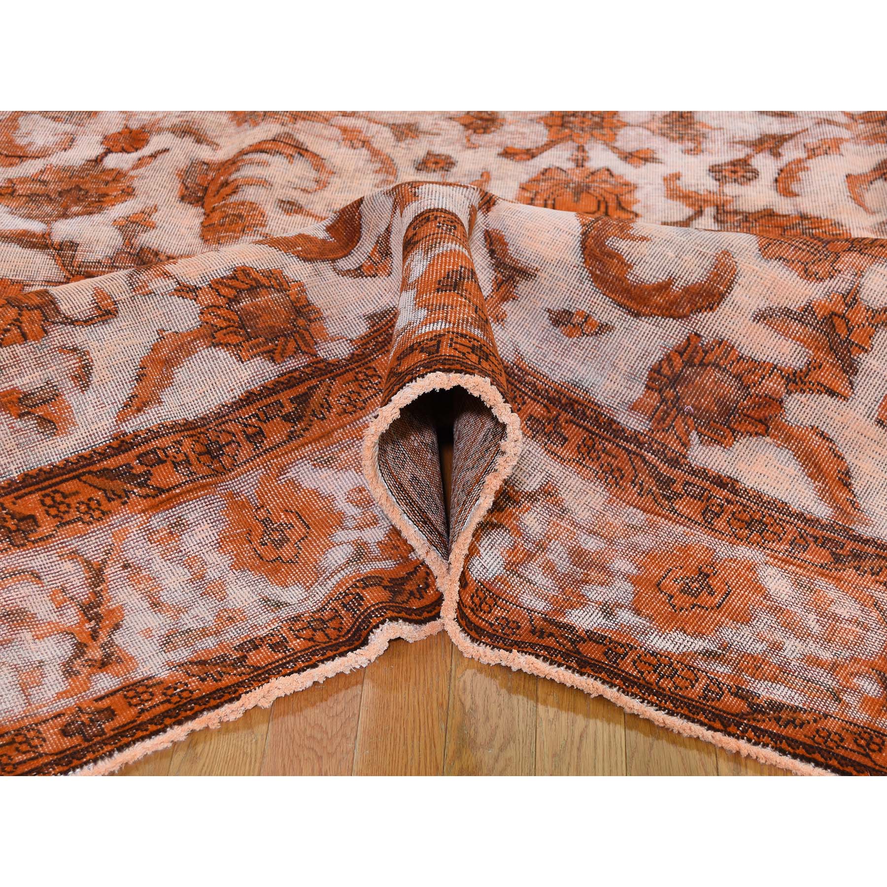 8-1 x10-9  Orange Overdyed Persian Tabriz Barjasta Vintage Hand-Knotted Oriental Rug 