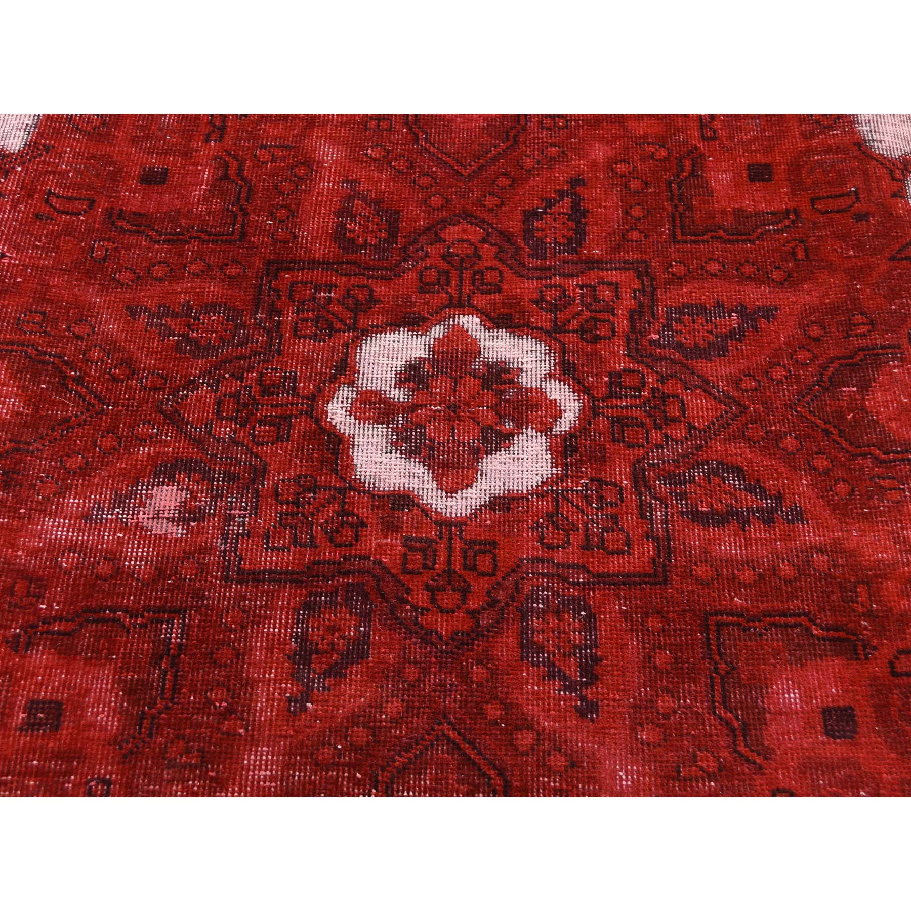 8-1 x11- Red Overdyed Persian Tabriz Hi-low Vintage Pure Wool Hand-Knotted Oriental Rug 