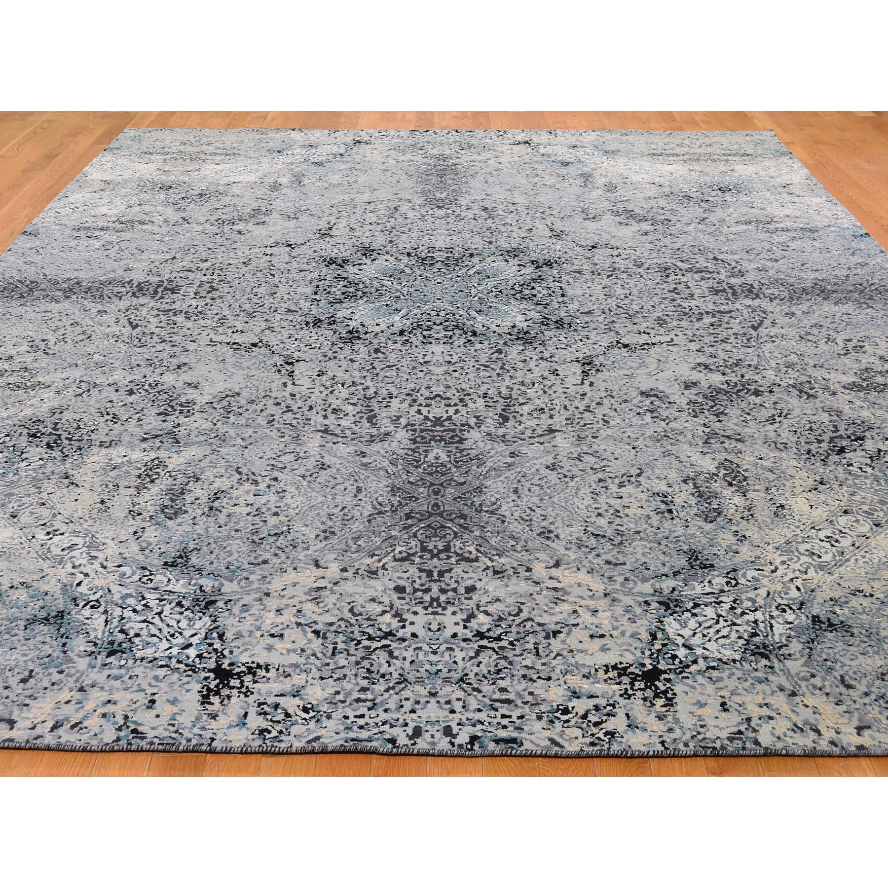 9-1 x12-2  Gray Wool And Silk Abstract Design Hand-Knotted Oriental Rug 