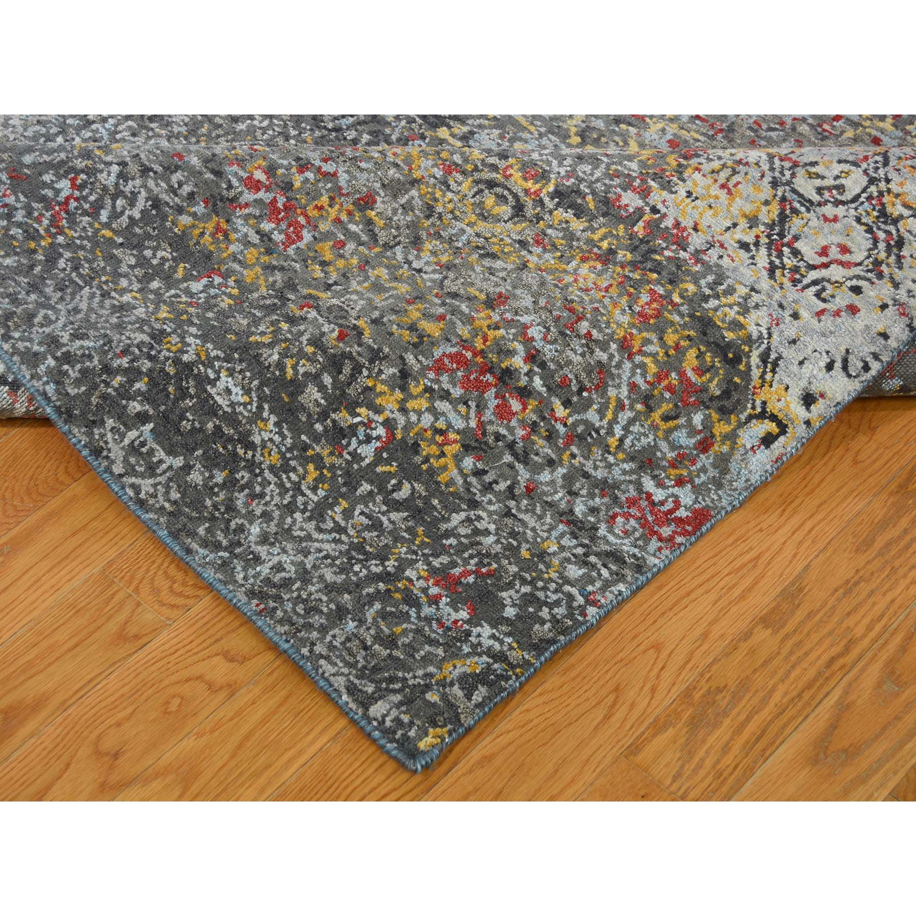 9-x12-1  Gray Hi-Low Pile Abstract Design Wool And Silk Hand-Knotted Oriental Rug 