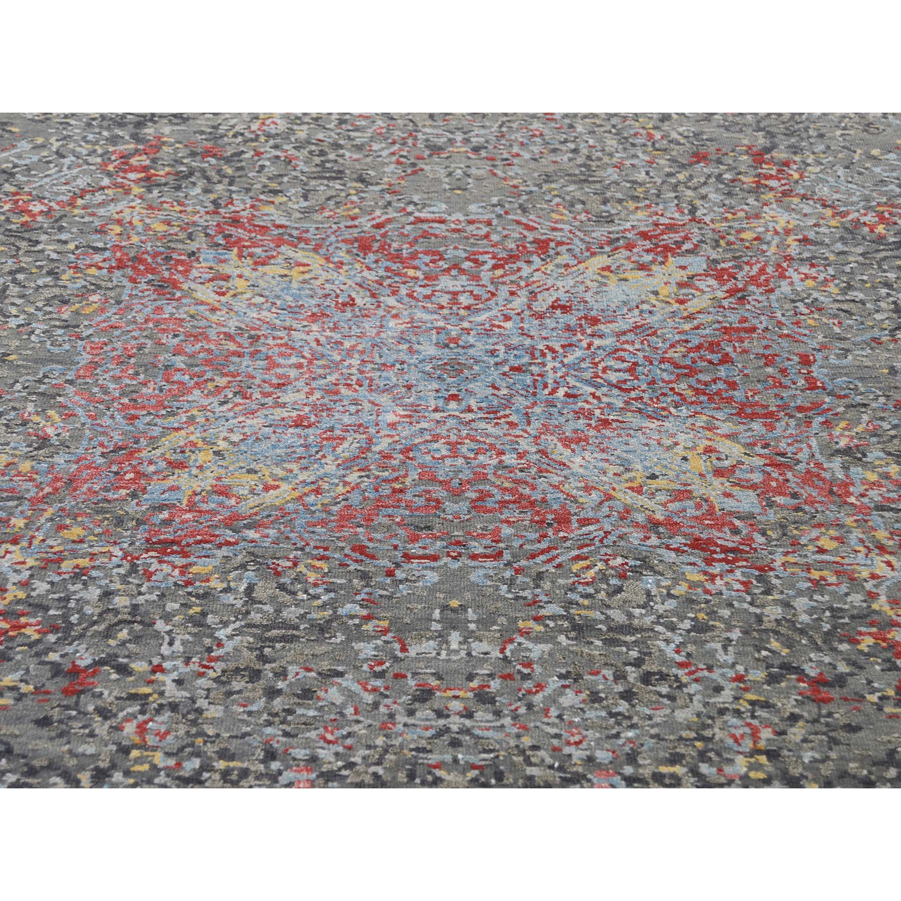 9-x12-1  Gray Hi-Low Pile Abstract Design Wool And Silk Hand-Knotted Oriental Rug 