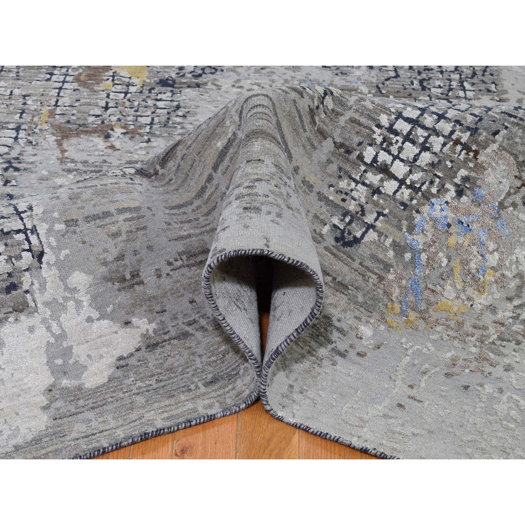 9-x12-1  Gray Modern Mosaic Broken Design Wool and Silk Hand-Knotted Oriental Rug 