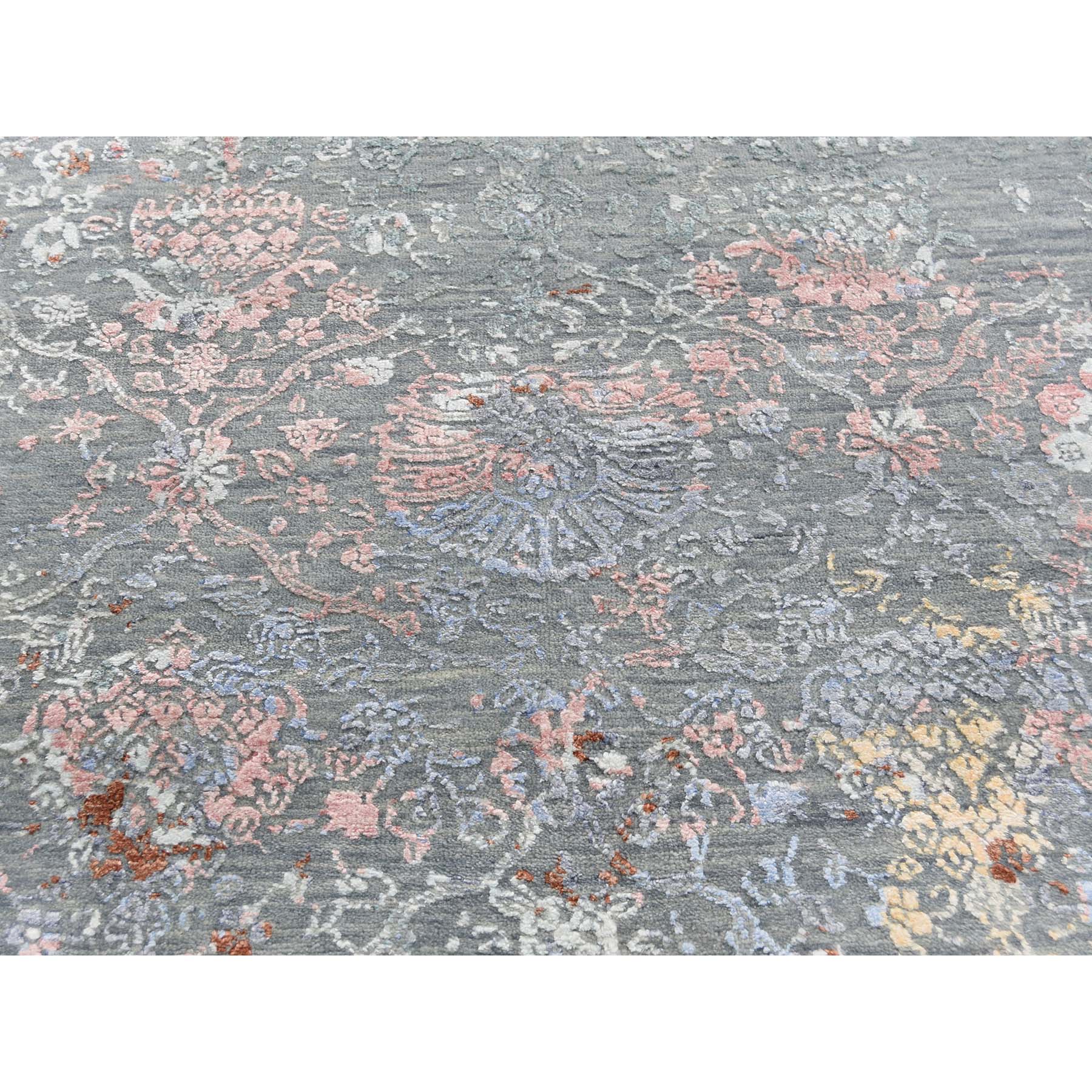 9-x12-1  Blue Flower Bouquet Design Wool And Silk Hand-Knotted Oriental Rug 