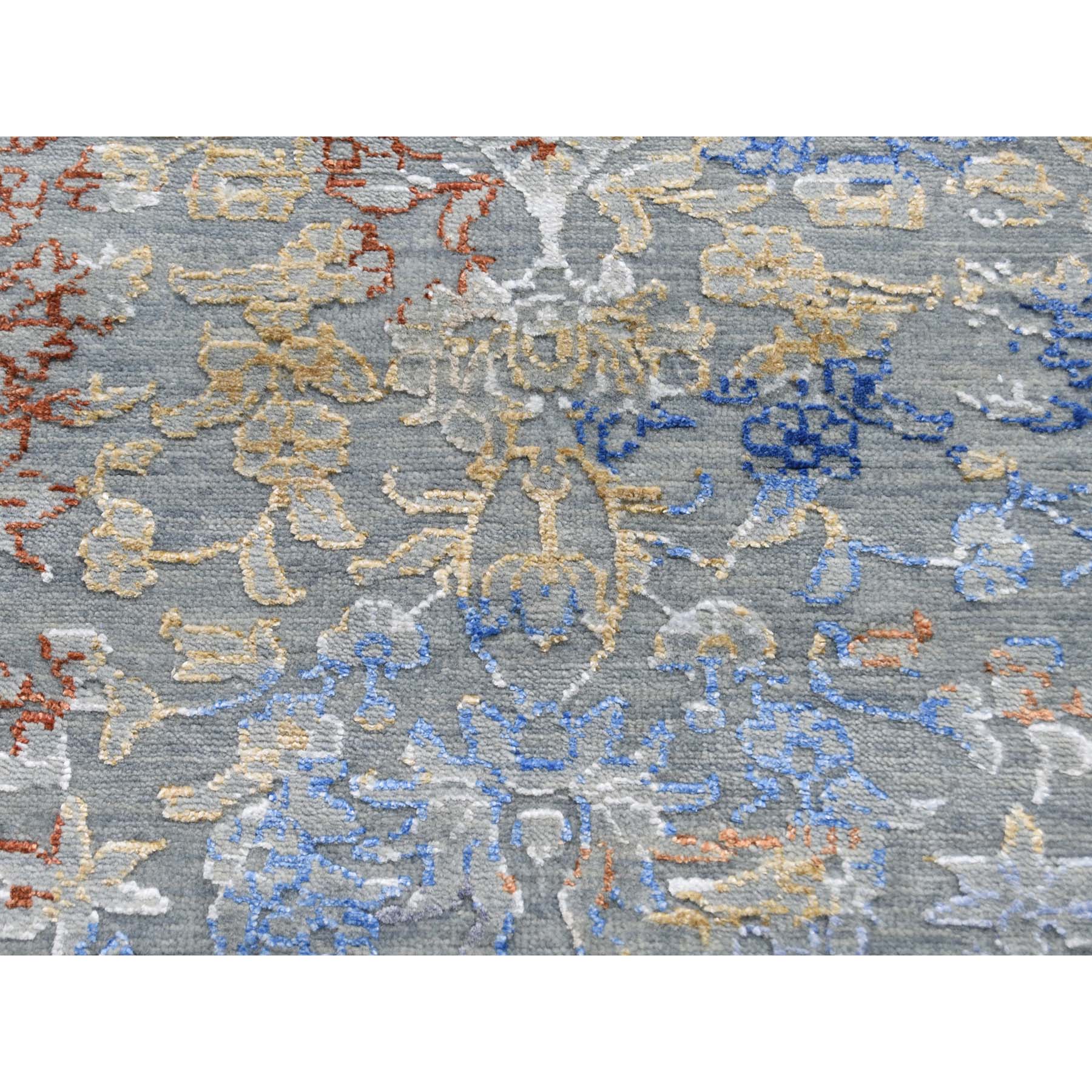 9-x12- Blue Flower Design Wool And Silk Hand-Knotted Oriental Rug 