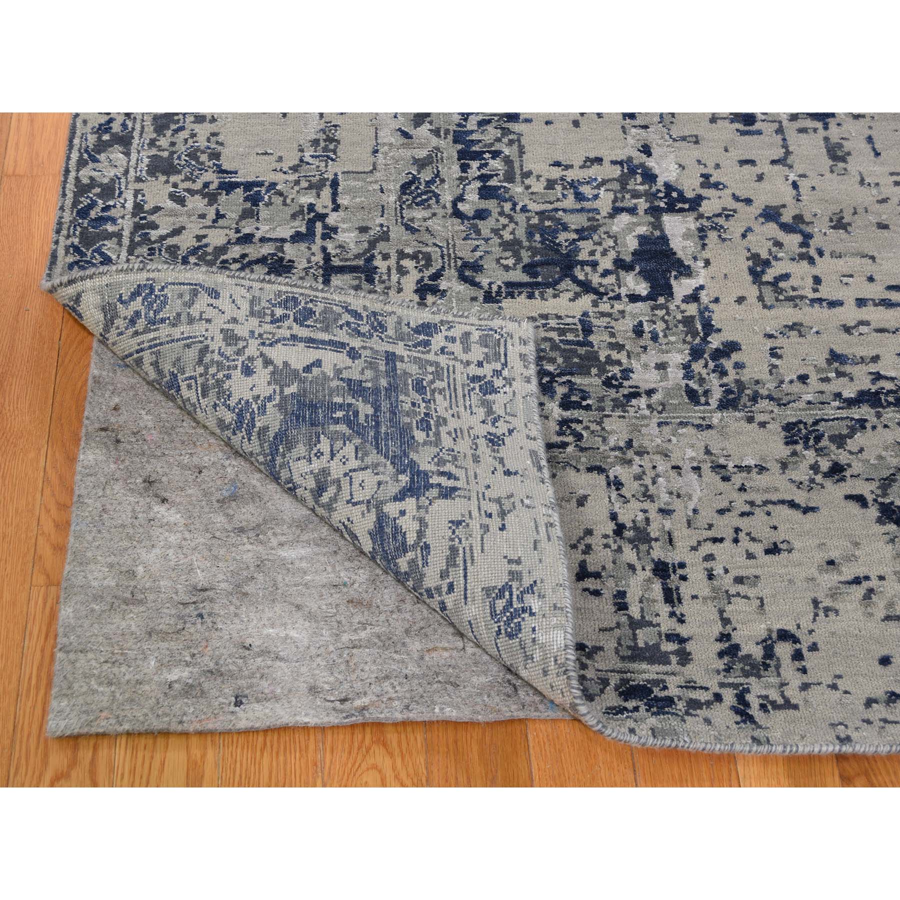 8-2 x10-1  Blue-Gray Heriz Design Wool and Silk Hand-Knotted Fine Oriental Rug 