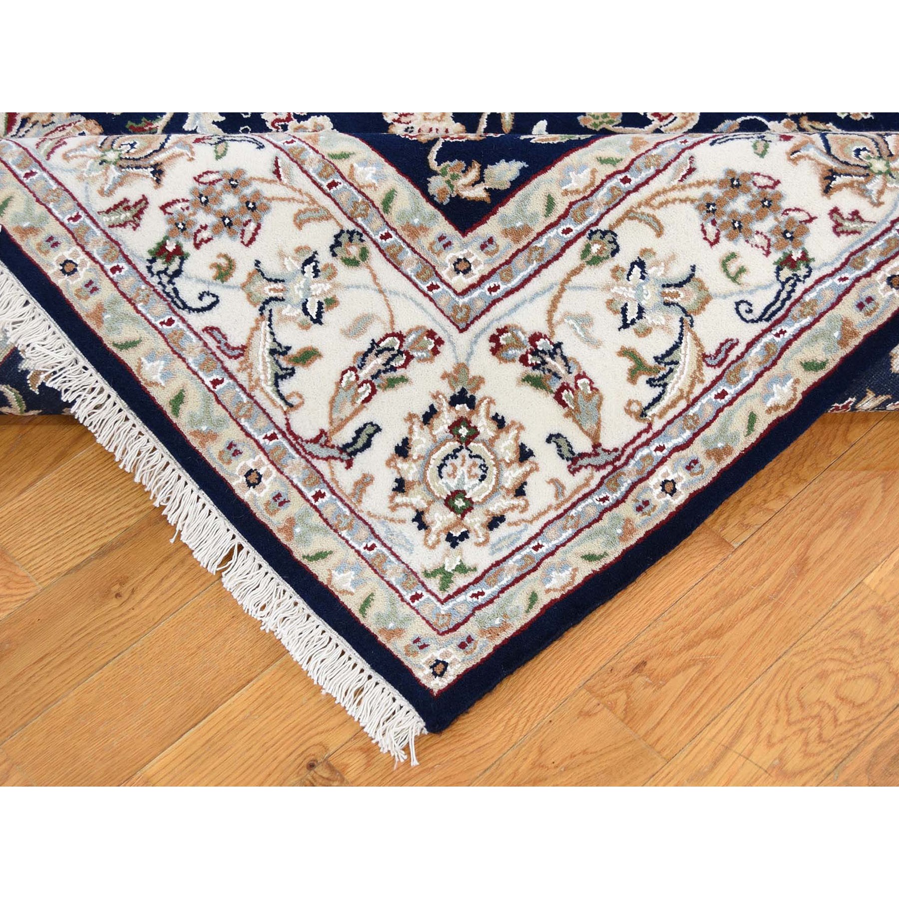 6-1 x9- Wool and Silk 250 KPSI All Over Design Navy Blue Nain Hand-Knotted Oriental Rug 