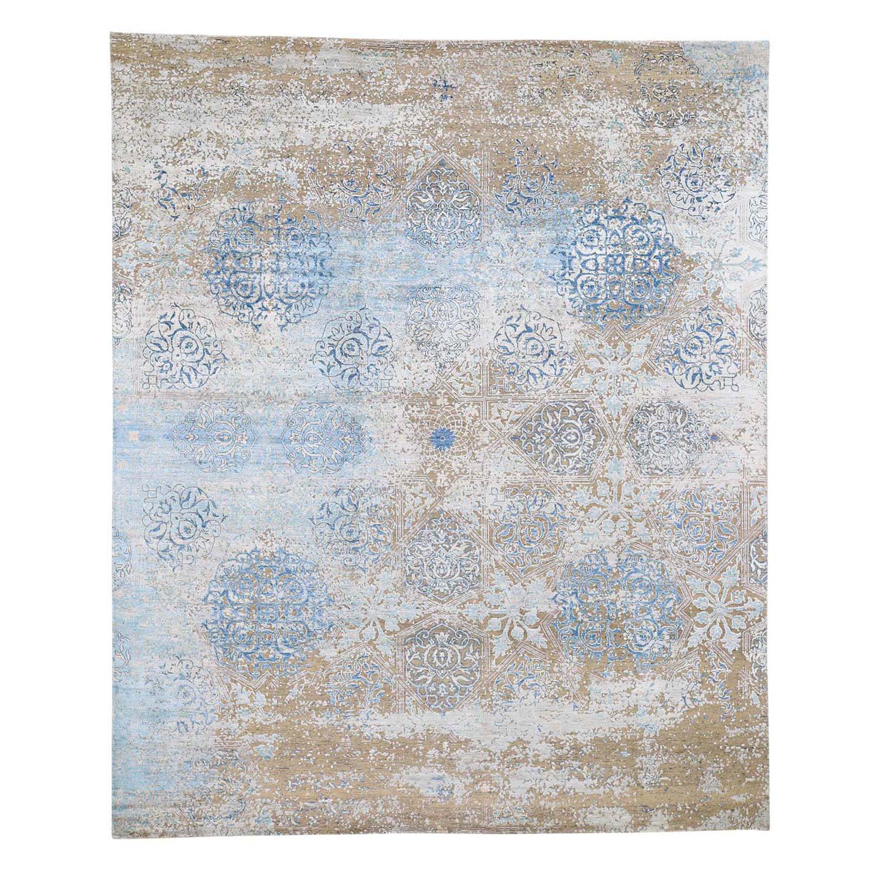 8'1"X9'9" Wool And Silk Textured Hi-Low Pile Ottoman Influence Hand-Knotted Modern Oriental Rug moad6a6e