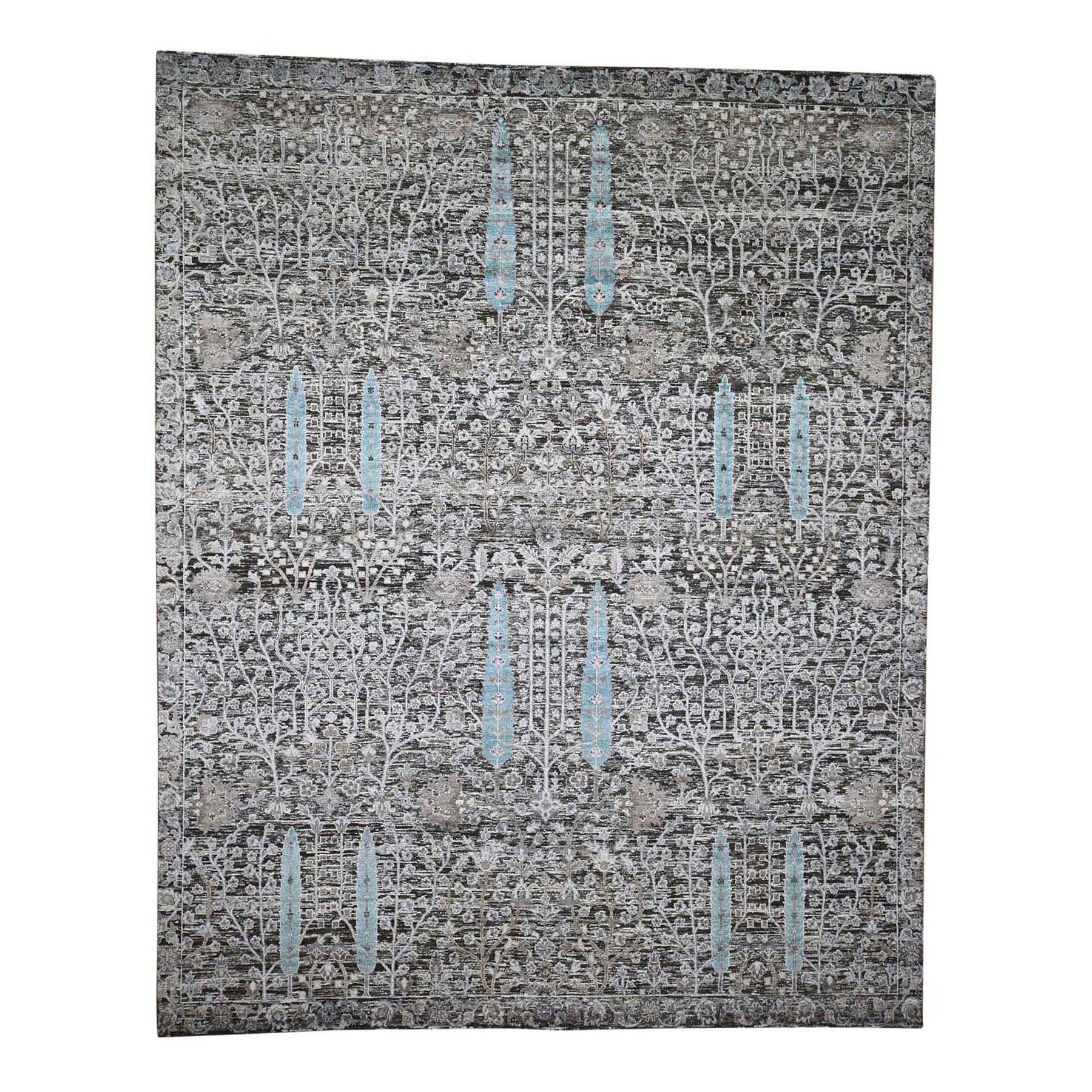 8'X10'3" Hand-Knotted Cypress Tree Design Silk With Textured Wool Oriental Rug moad6a67